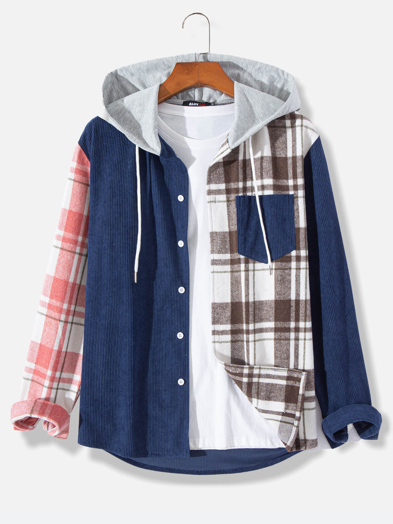 Patchwork discount flannel hoodie