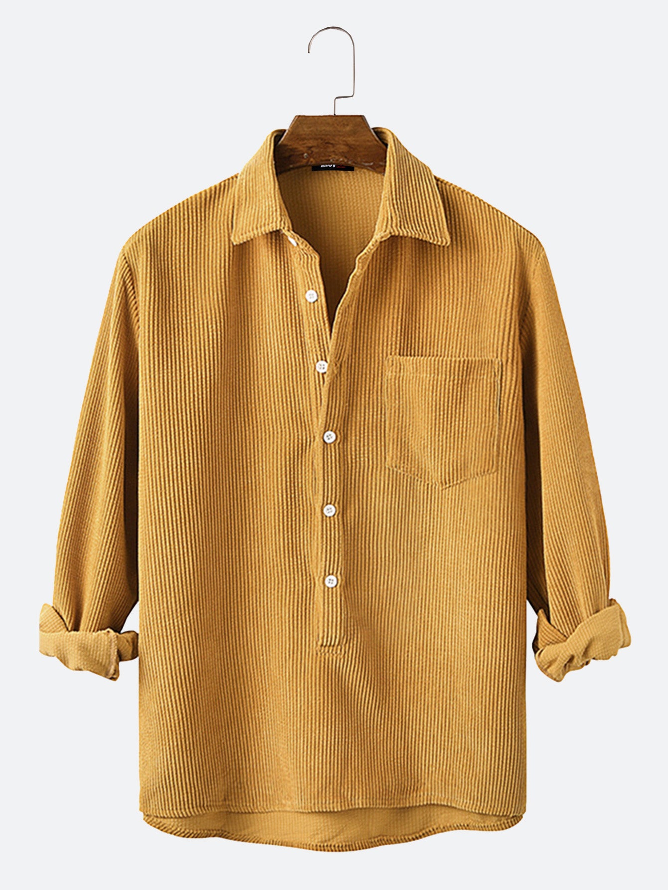 Men Corduroy Half Button Front Pullover Long Sleeve Shirt