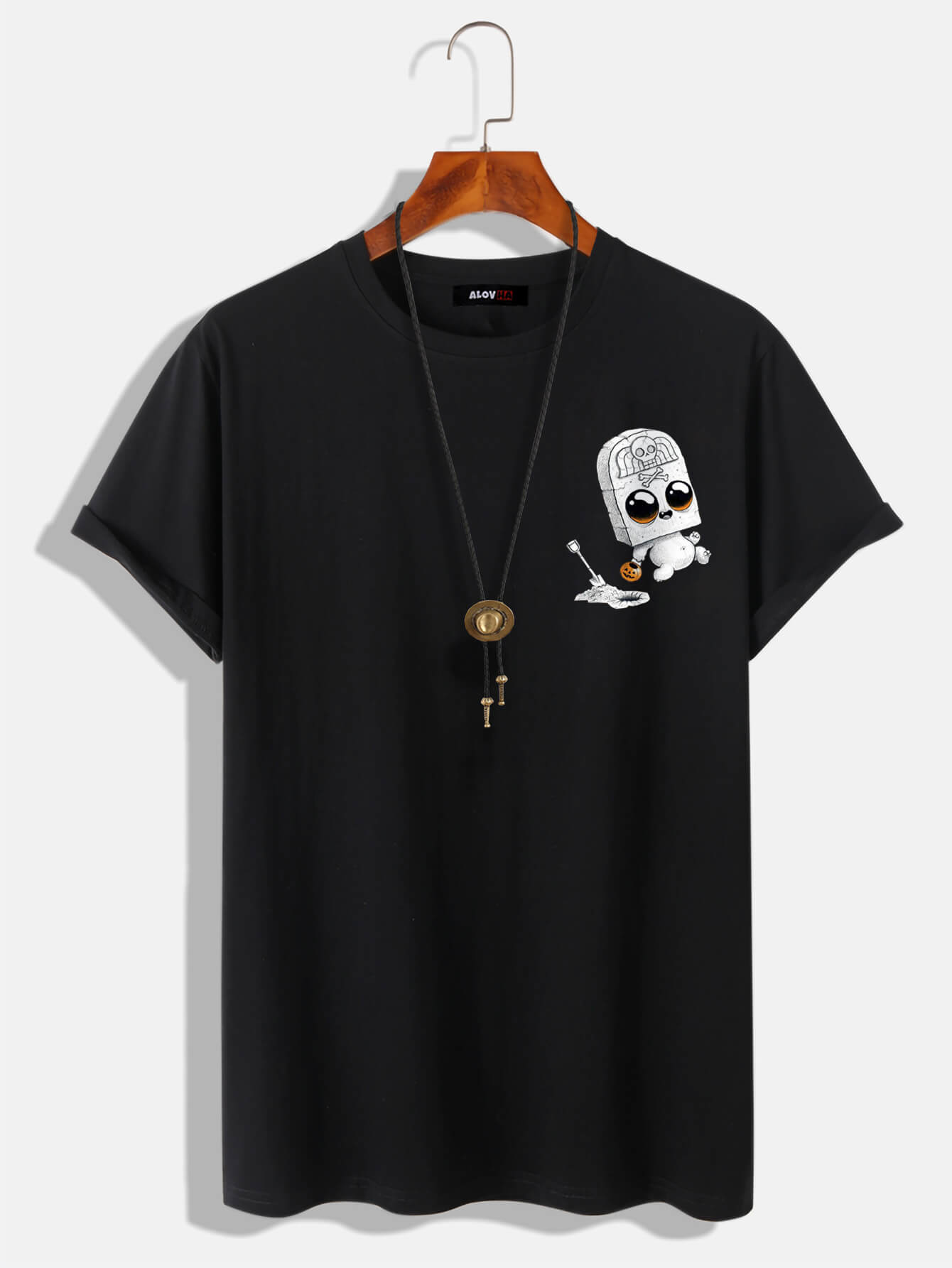 100% Cotton Breathable Short Sleeve Halloween Spooky Skull Solid T-Shirt