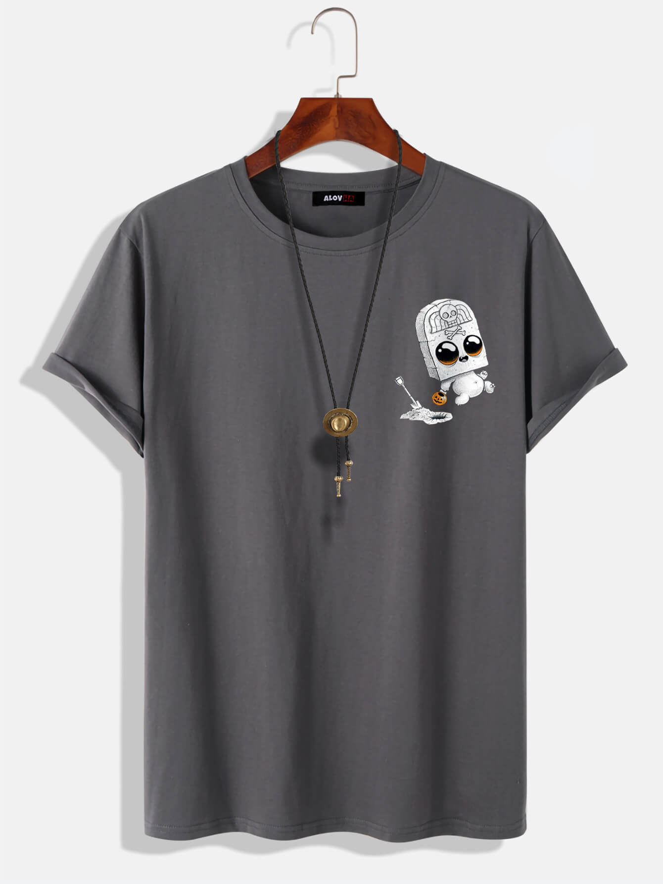 100% Cotton Breathable Short Sleeve Halloween Spooky Skull Solid T-Shirt