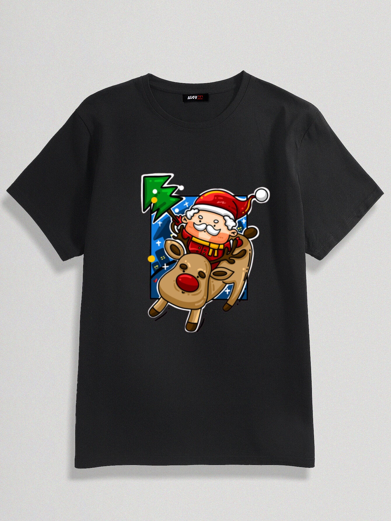 100% Cotton Cartoon Santa Print T-Shirt