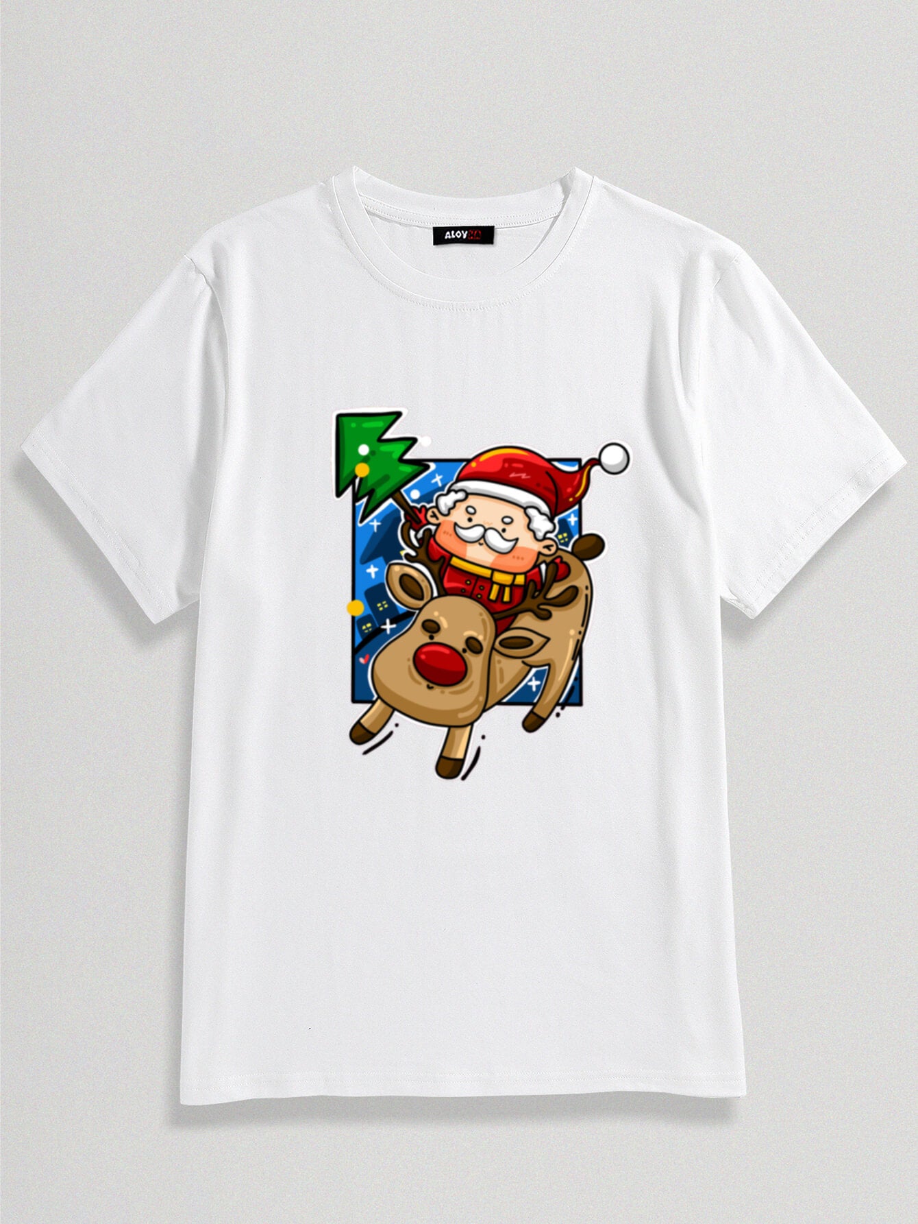 100% Cotton Cartoon Santa Print T-Shirt