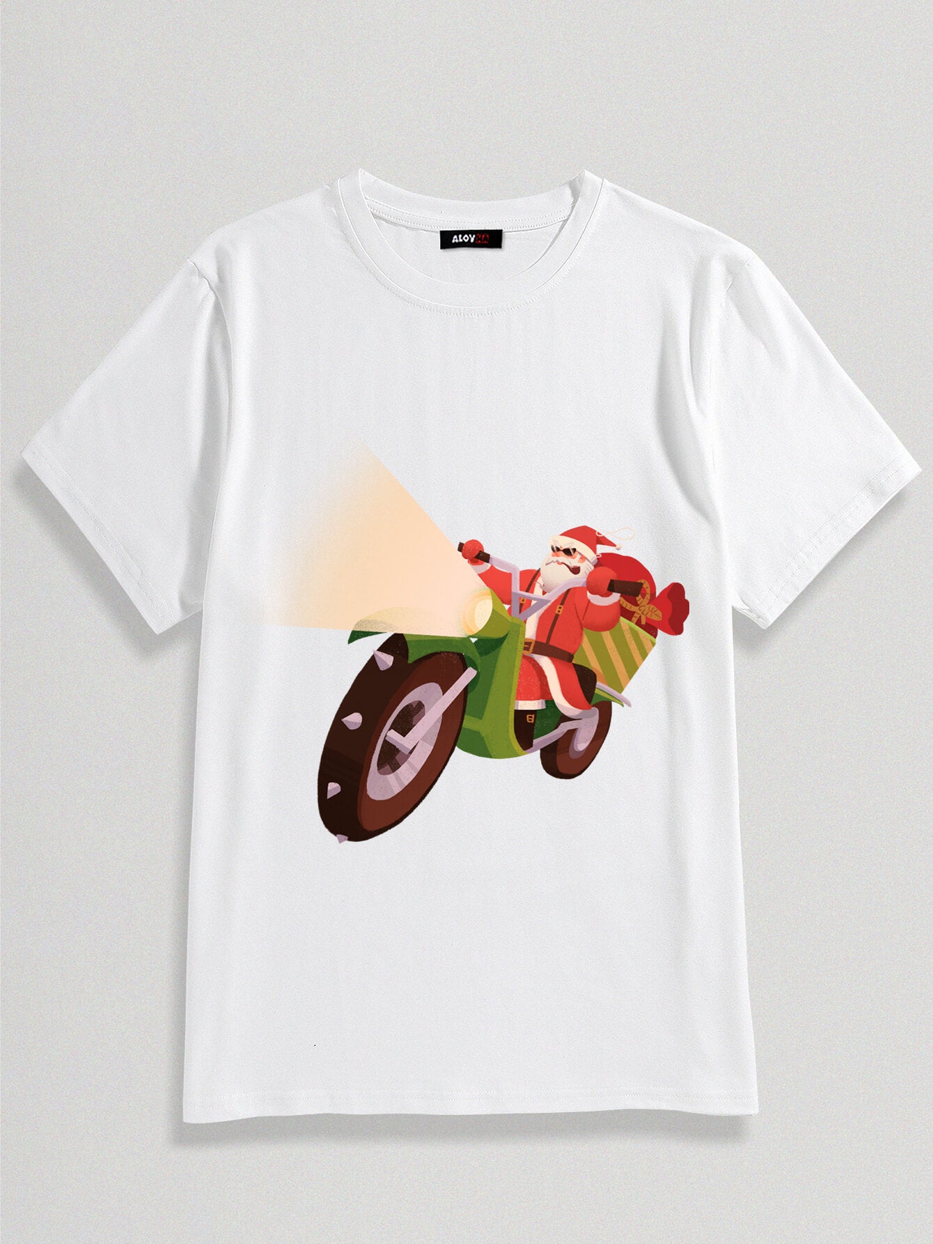 100% Cotton Cool Motorcycle Santa Print T-Shirt