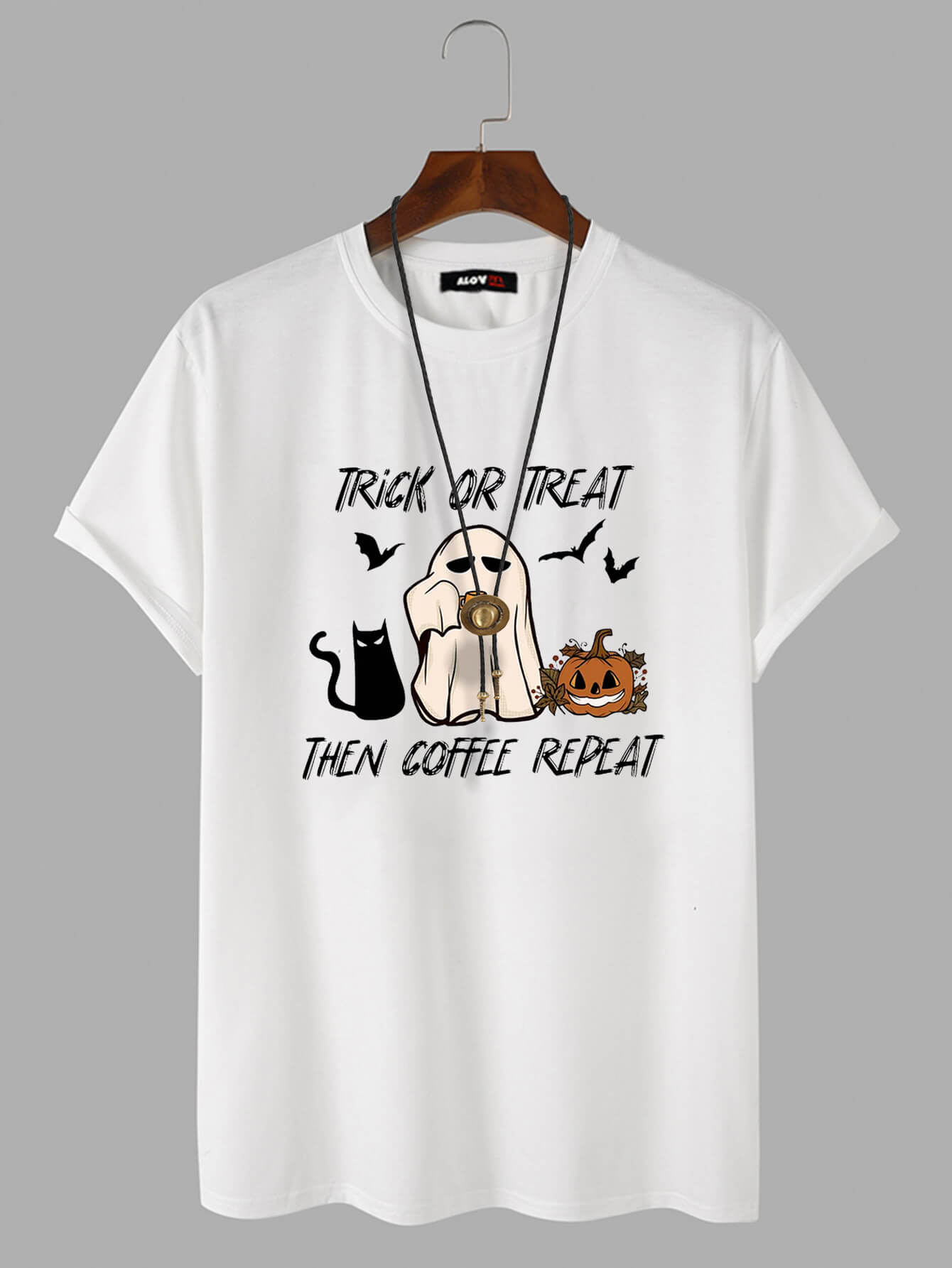 100% Cotton Halloween Party Letter Ghost Print T-Shirt