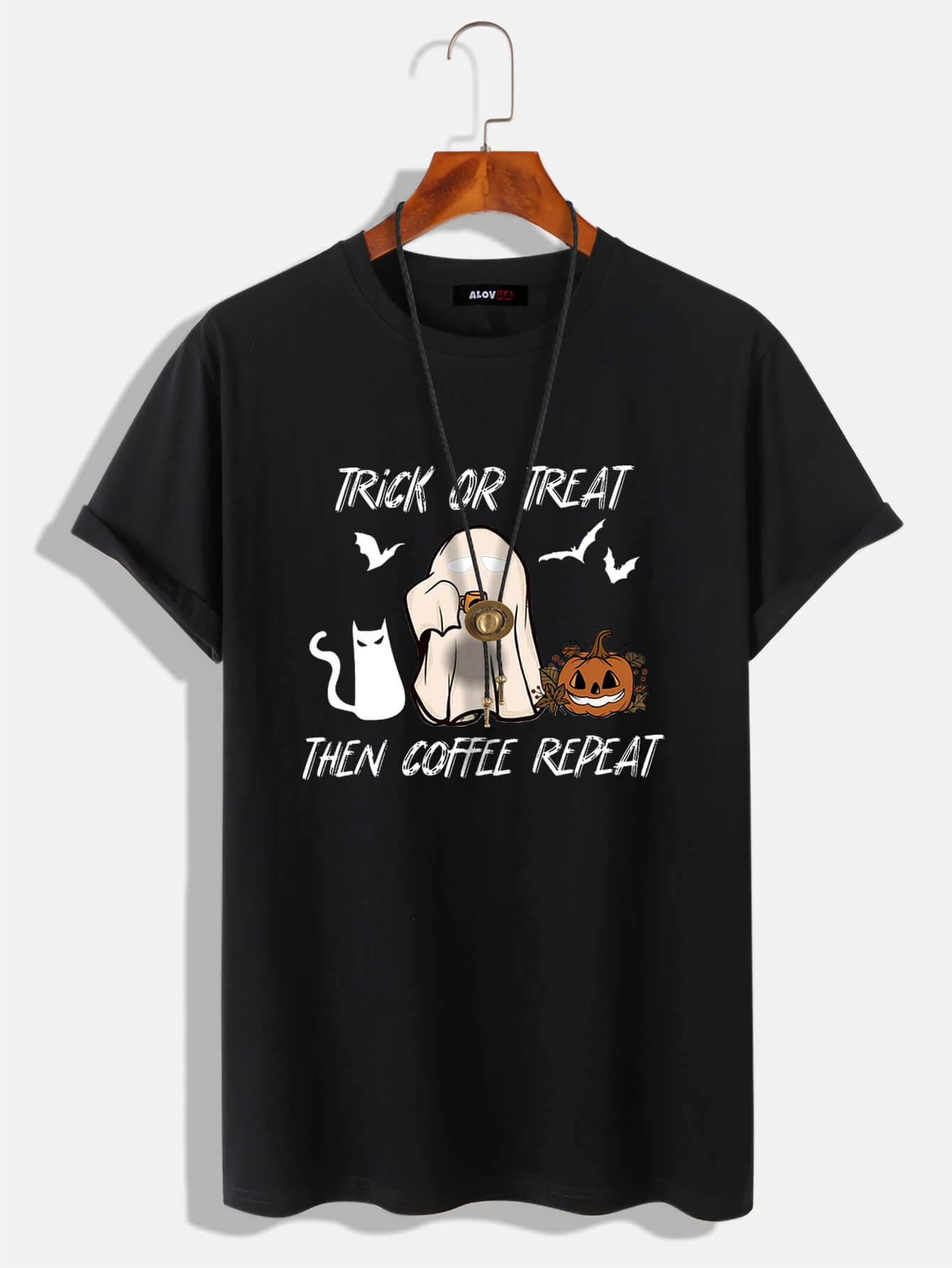 100% Cotton Halloween Party Letter Ghost Print T-Shirt