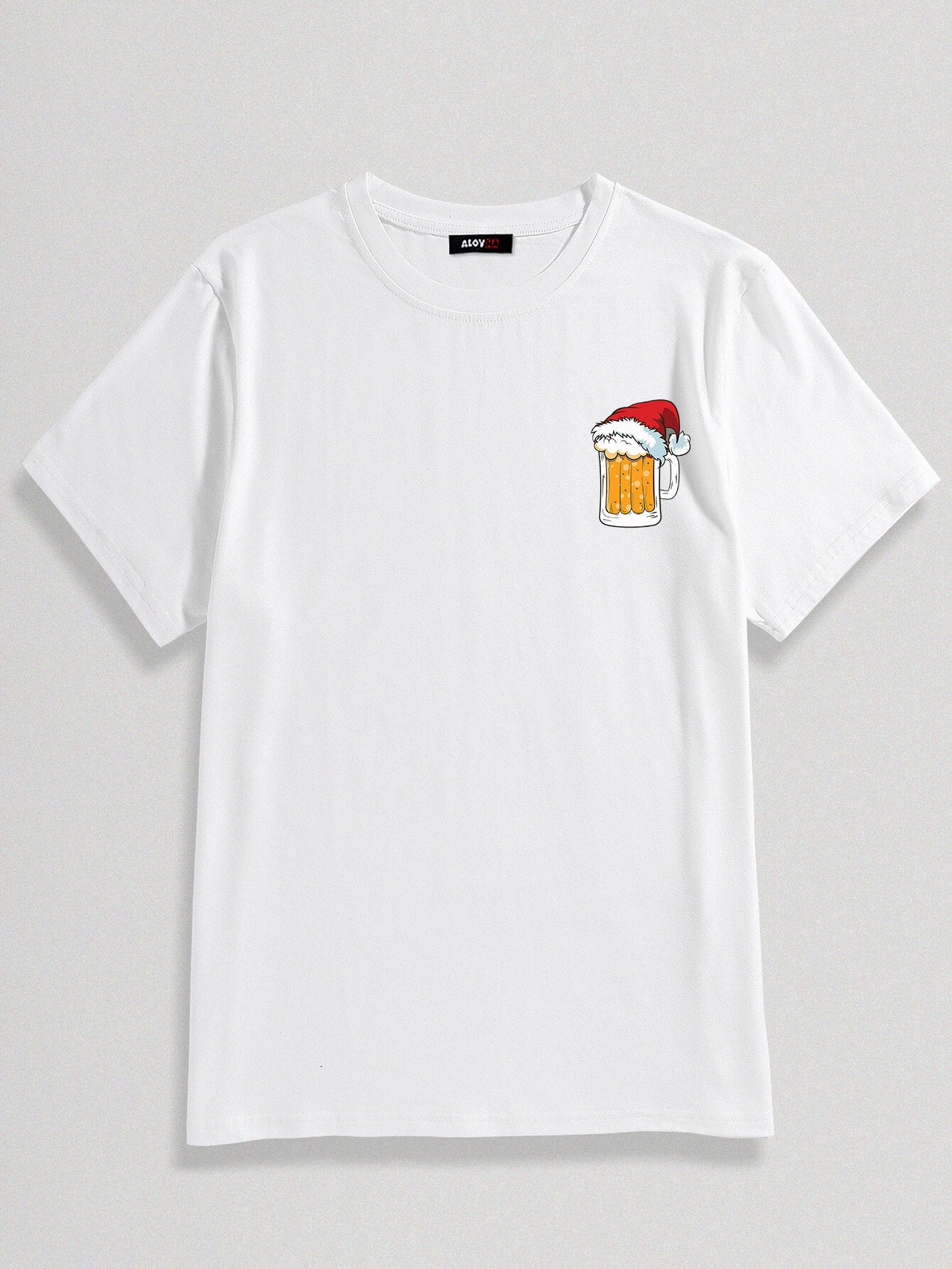 100% Cotton Short Sleeve Beer Christmas Hat Graphic T-Shirt