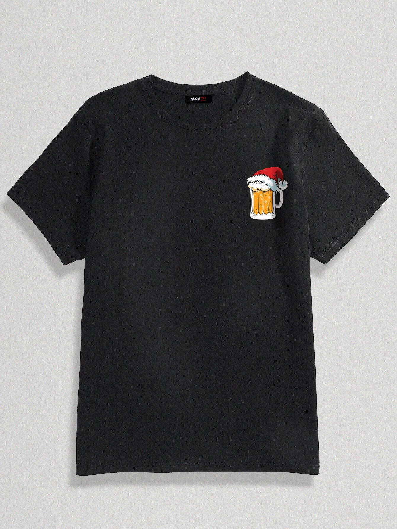 100% Cotton Short Sleeve Beer Christmas Hat Graphic T-Shirt