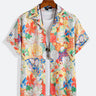 1970s Men's Vintage Hawaiian Shirt Floral Fruit Ocean Print Camp Collar Shirt