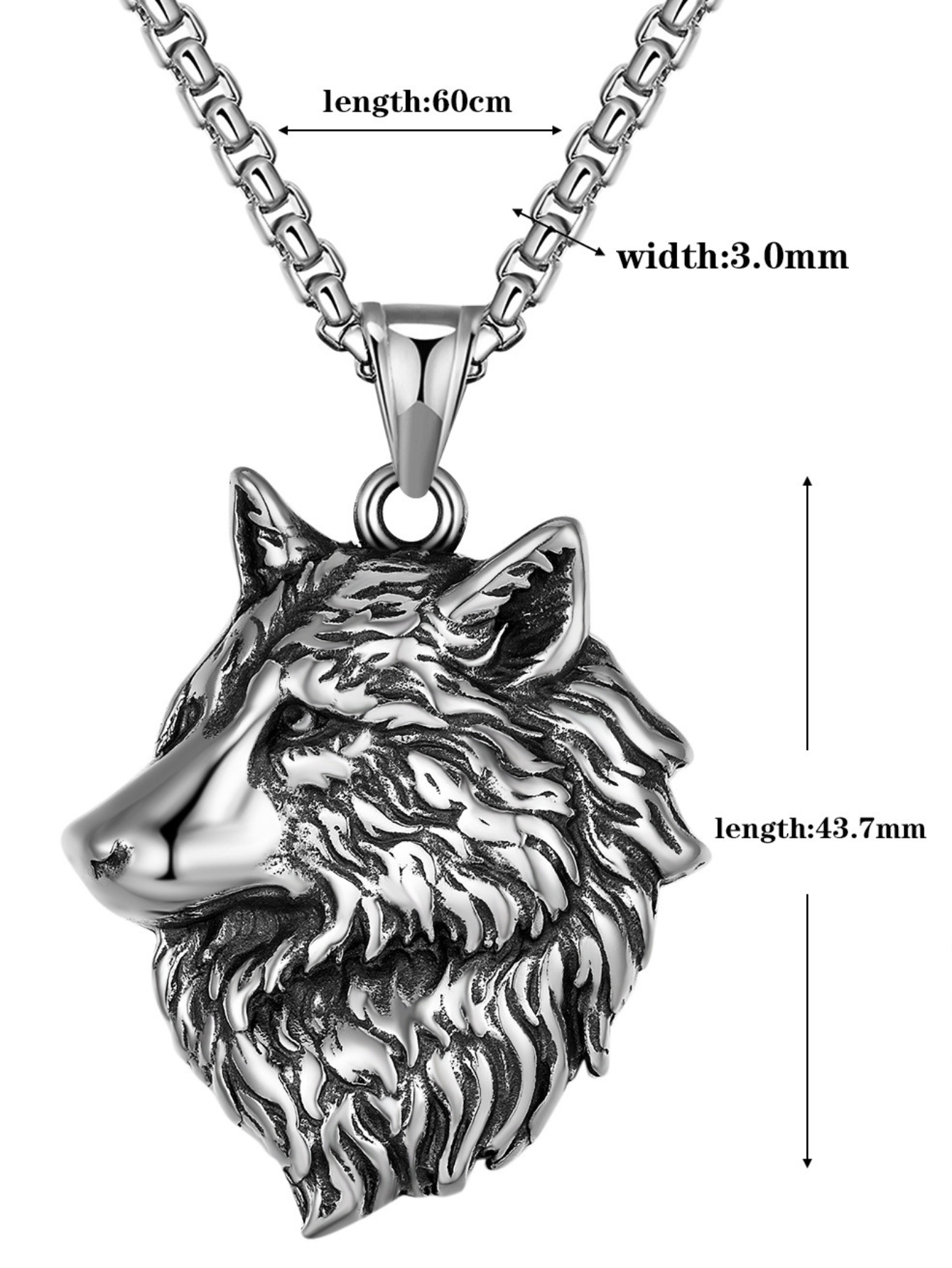 Mens Wolf Head Titanium Punk Necklace