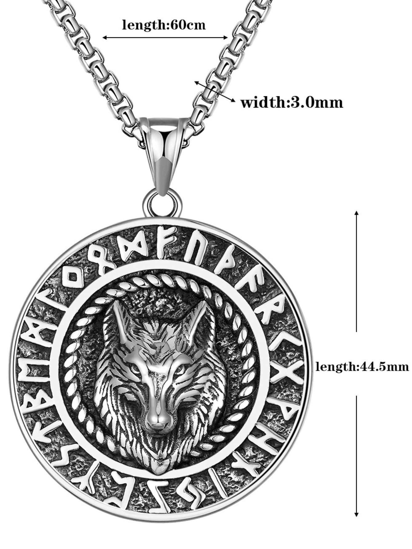 Mens Wolf King Rune Titanium Steel Necklace