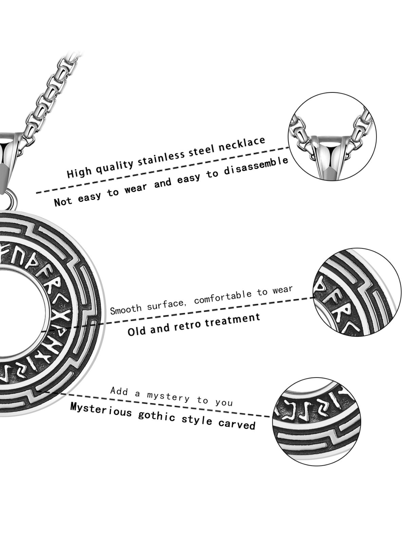 Nordic Viking Scripts Titanium Steel Necklace