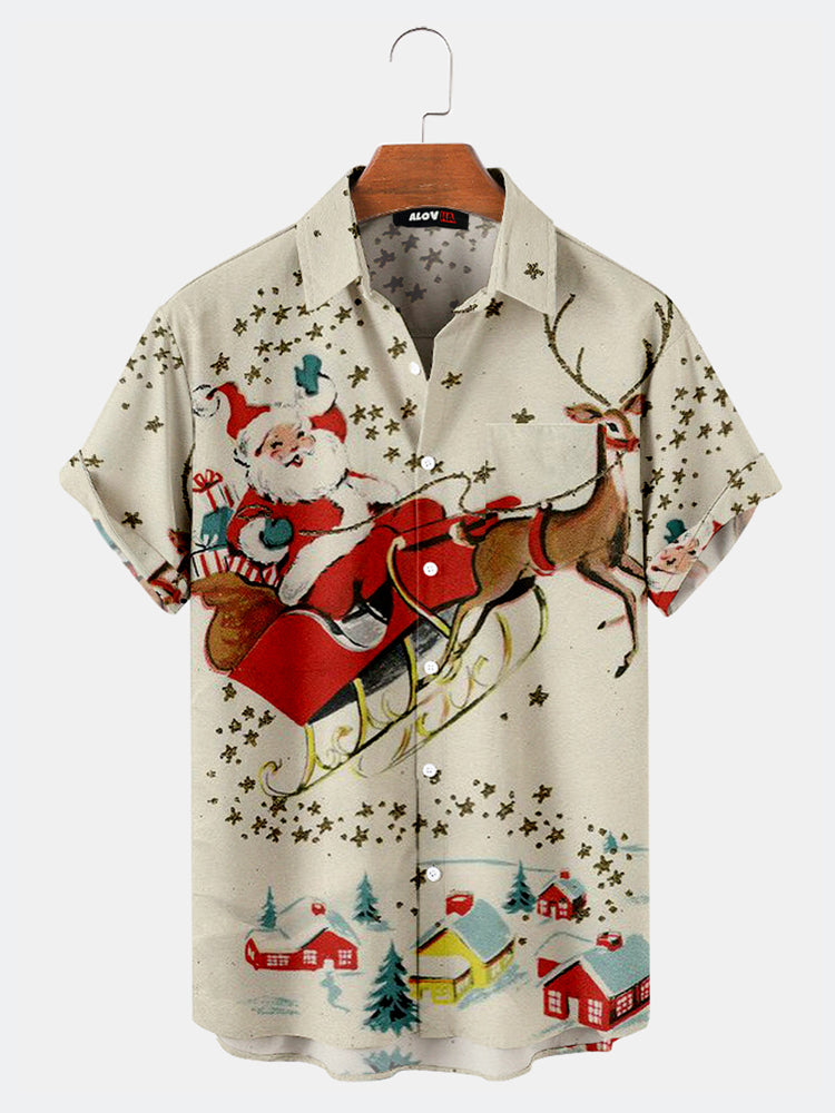 Camicia con stampa di Babbo Natale e alce