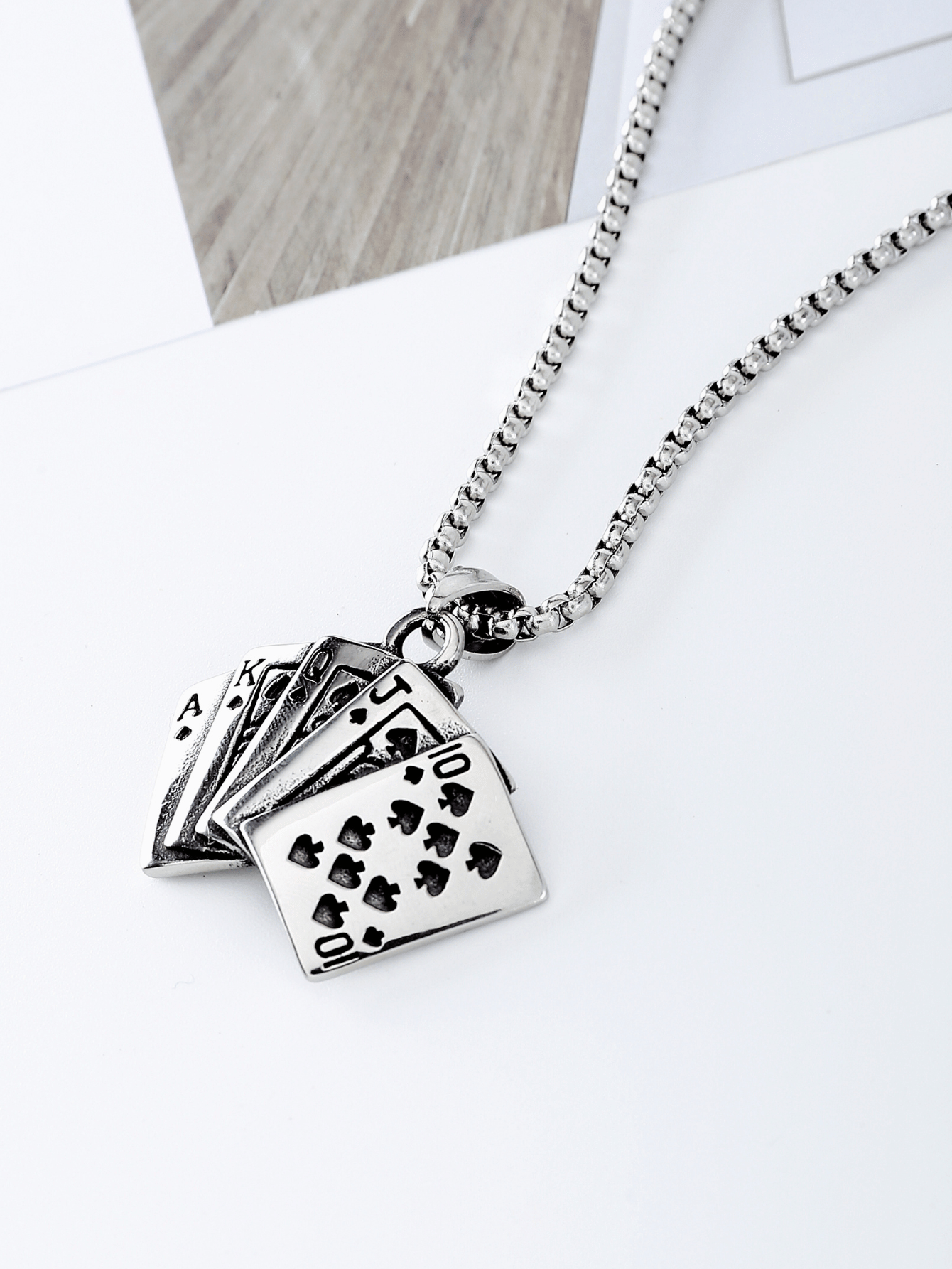 Mens Titanium Steel Playing Cards Necklace