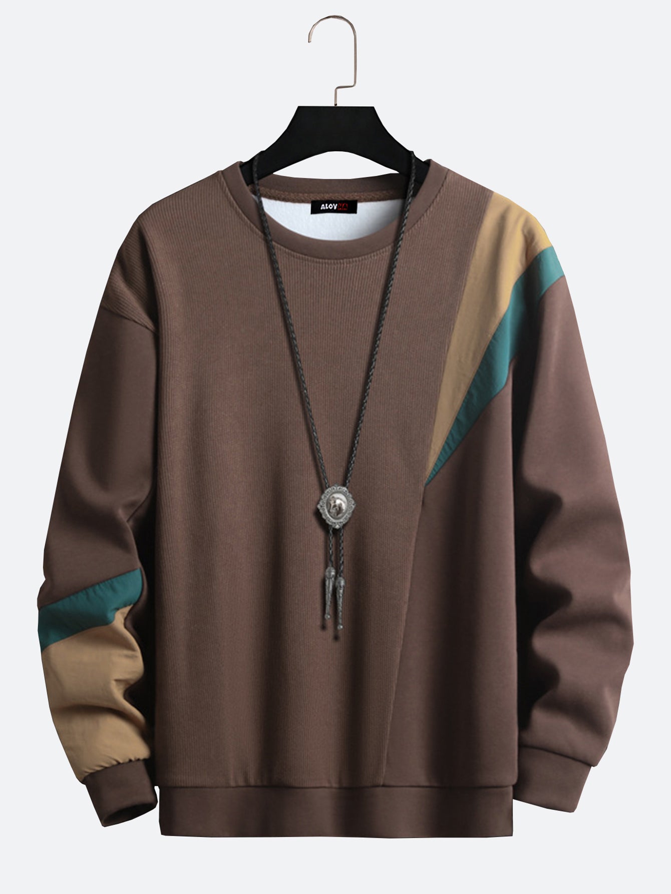 Men Crew Neck Cotton Patchwork Sweatshirt