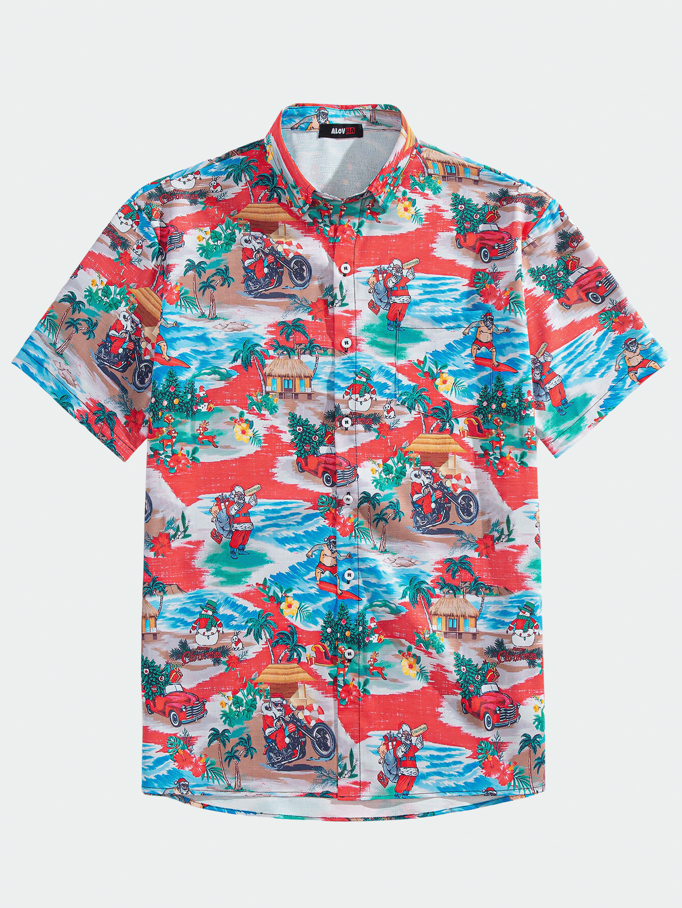 Vacation Santa Print Design Textured Shirt