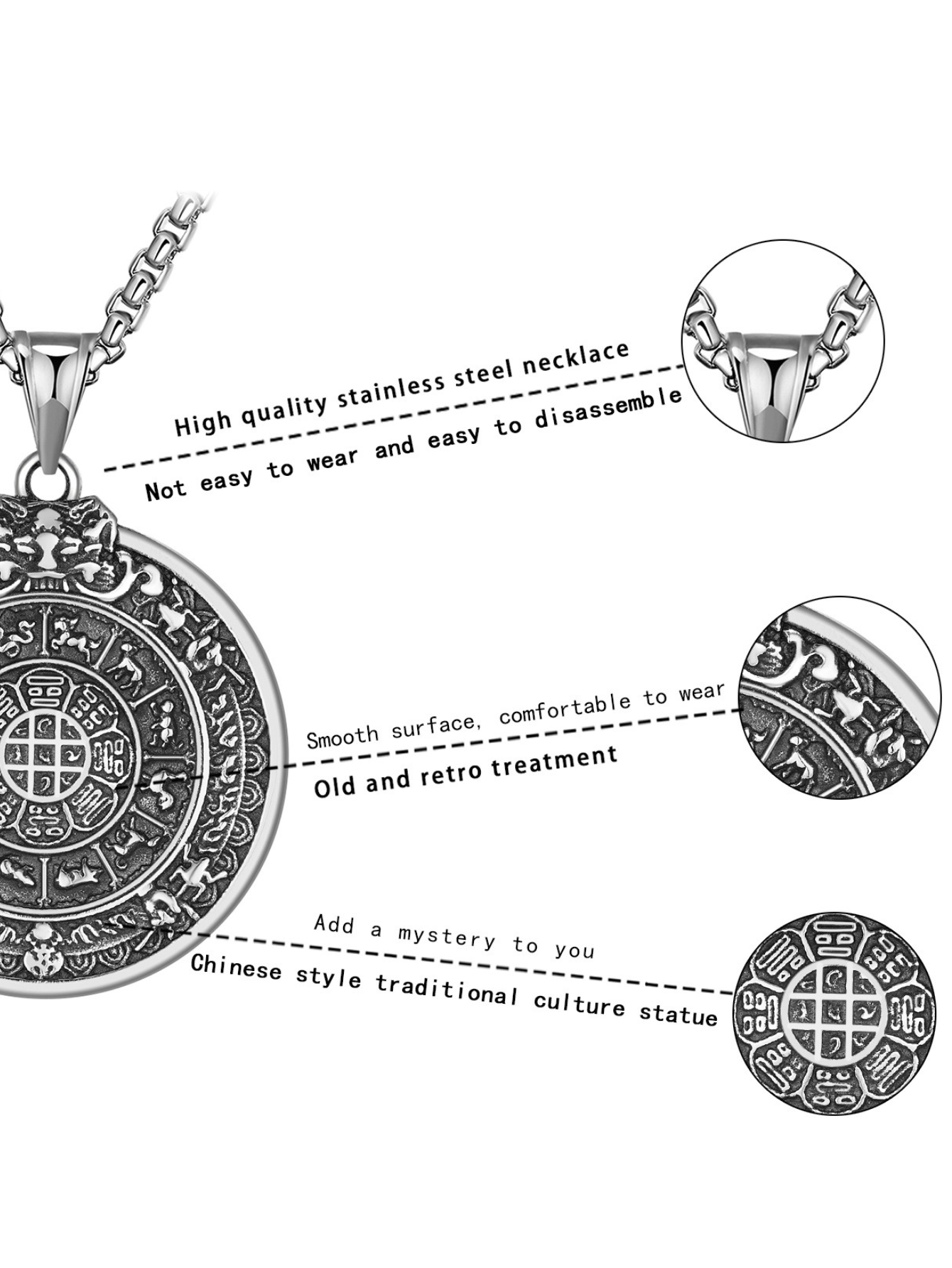 Tibetan Nine Palaces Bagua Titanium Steel Necklace