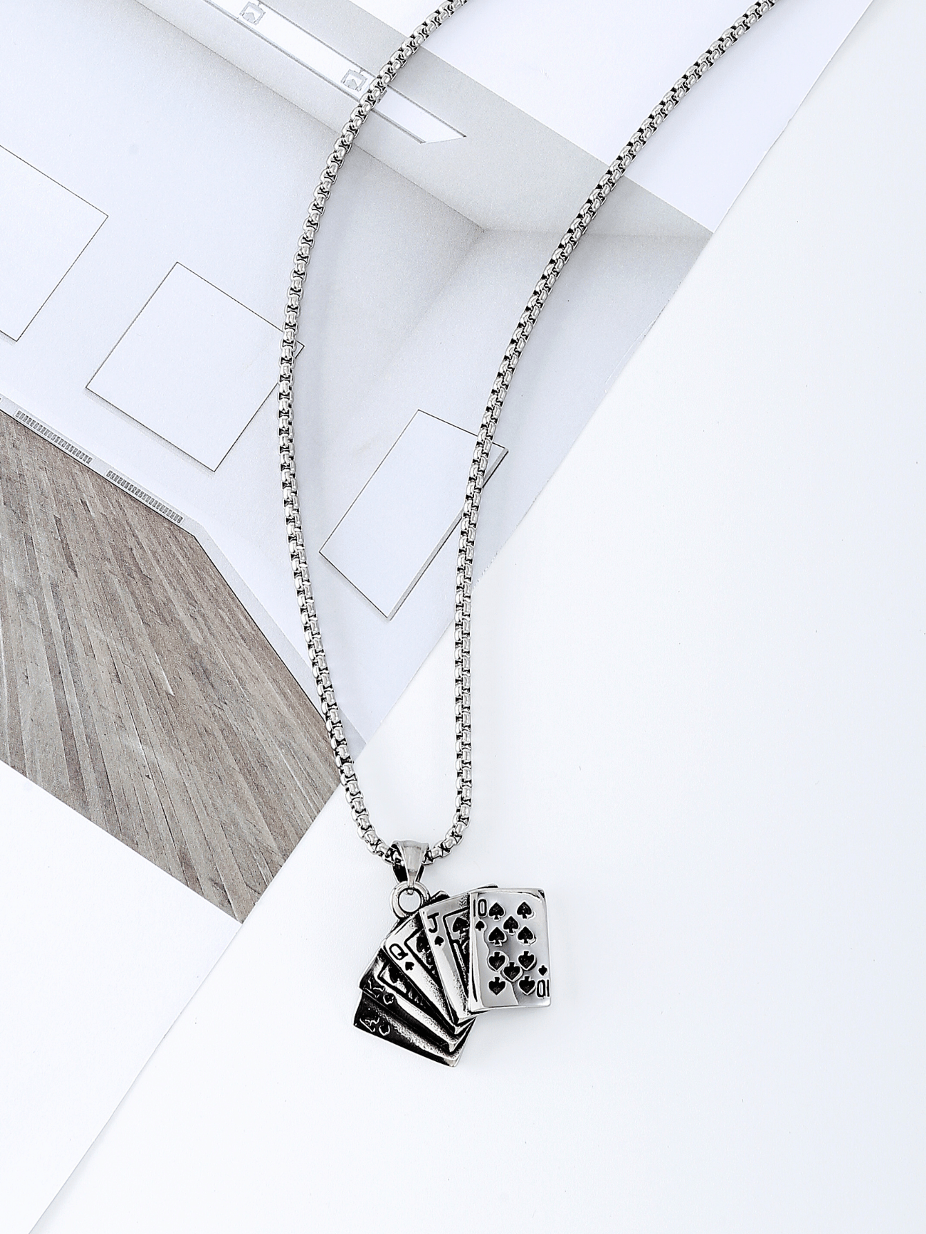 Mens Titanium Steel Playing Cards Necklace