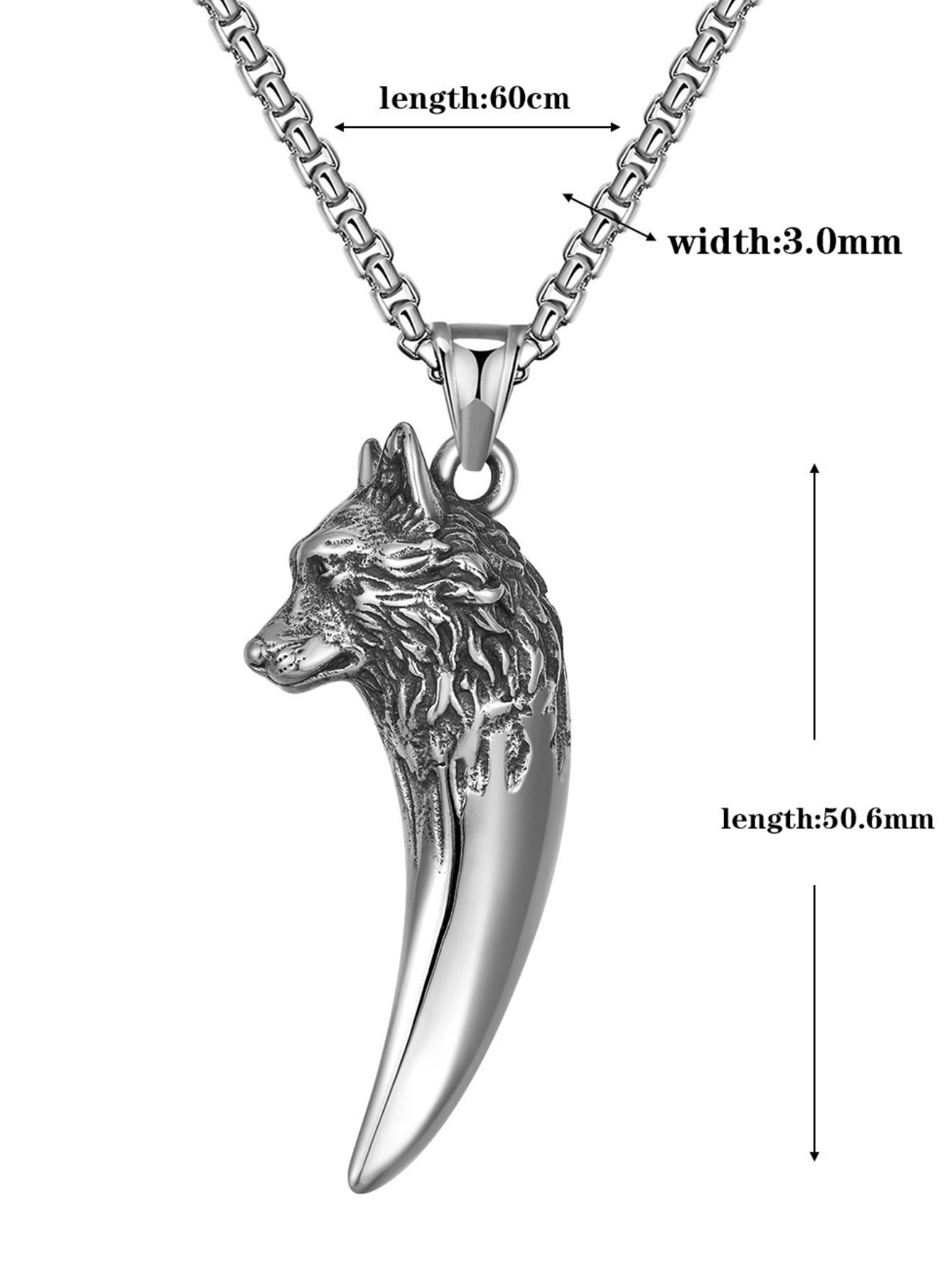 Mens Wolf Head Teeth Titanium Steel Necklace