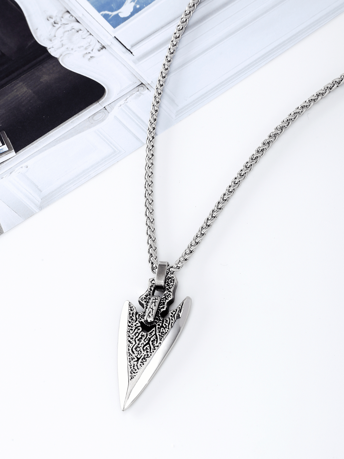 Mens Titanium Steel Arrow Symbol Necklace