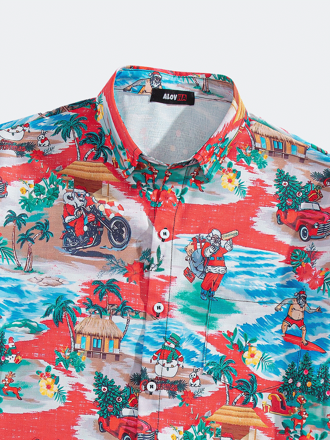 Vacation Santa Print Design Textured Shirt