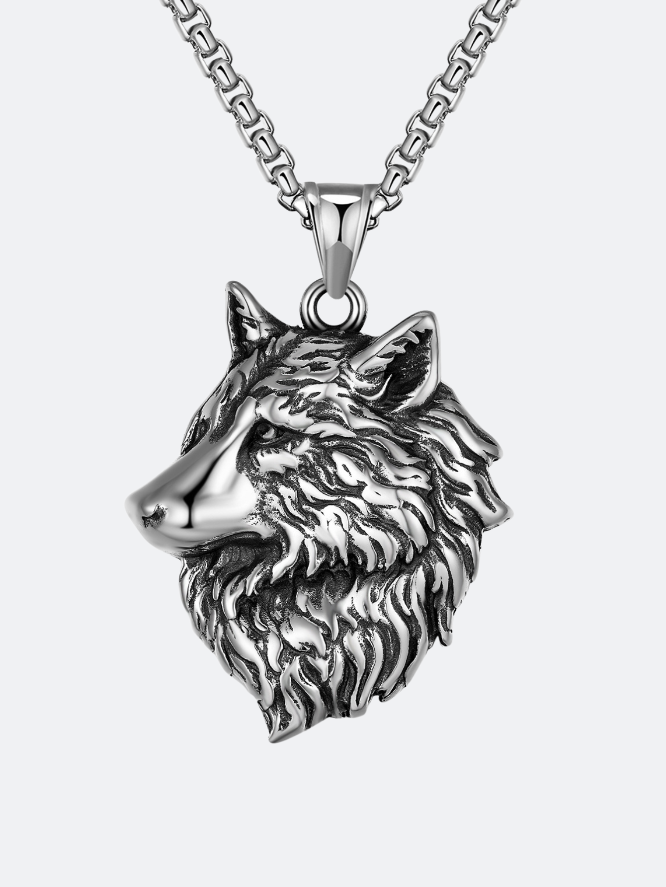 Mens Wolf Head Titanium Punk Necklace