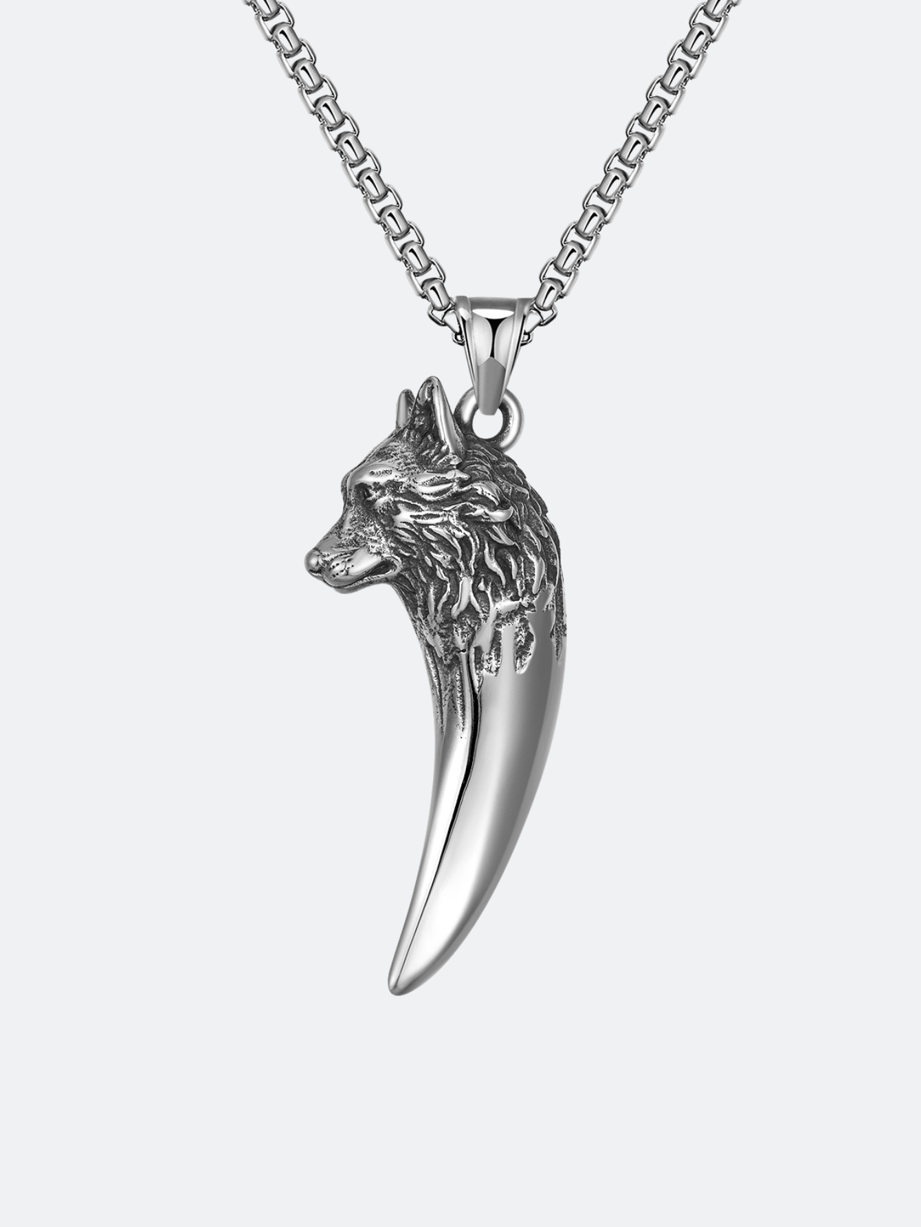 Mens Wolf Head Teeth Titanium Steel Necklace