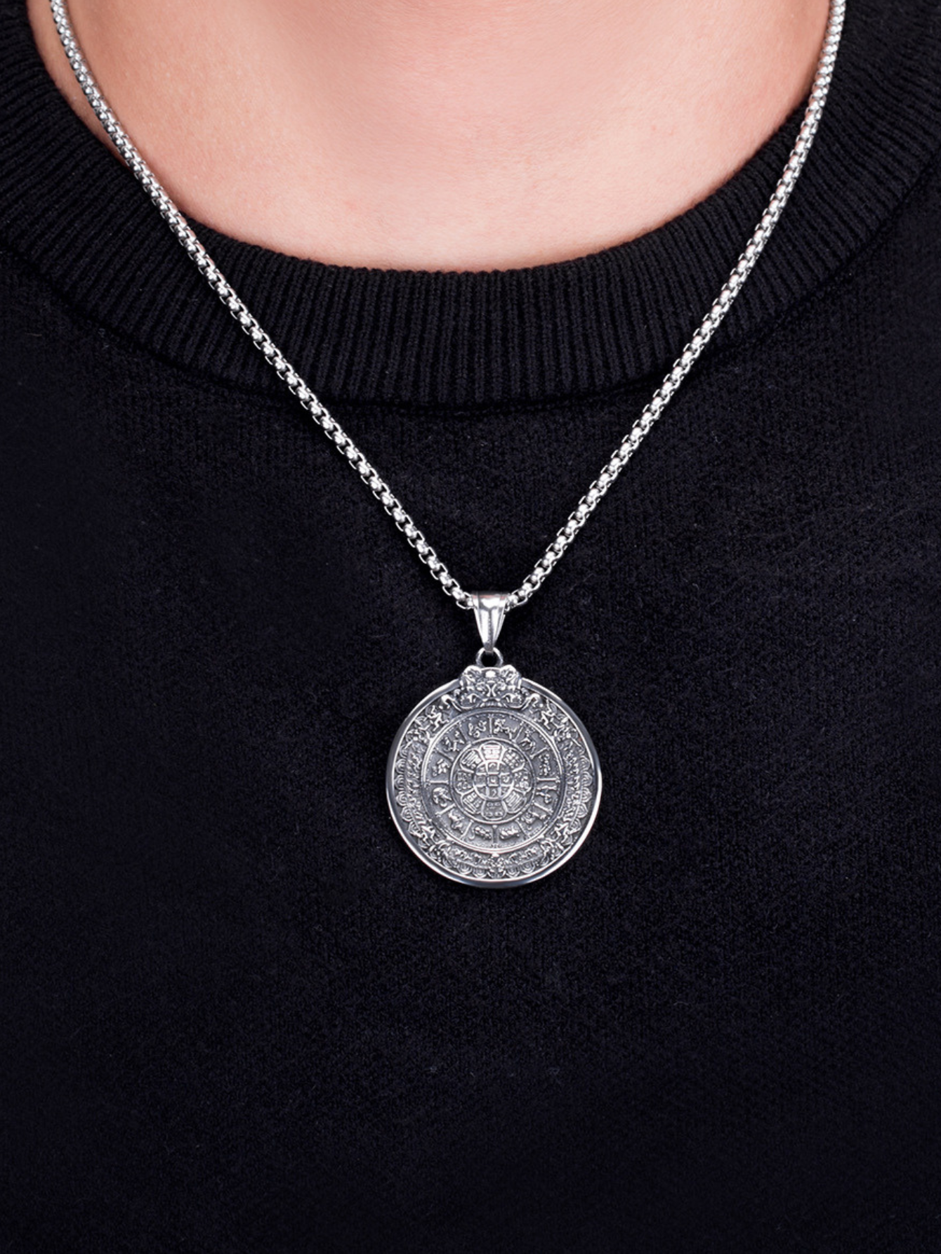 Tibetan Nine Palaces Bagua Titanium Steel Necklace