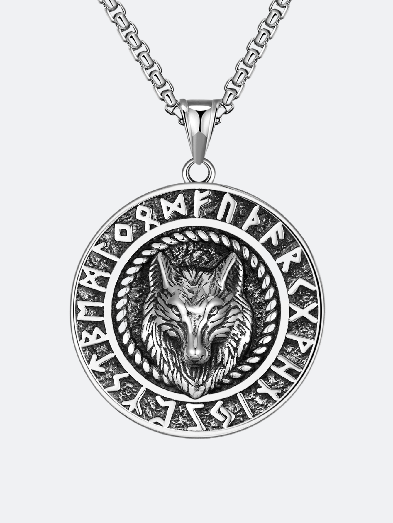 Mens Wolf King Rune Titanium Steel Necklace