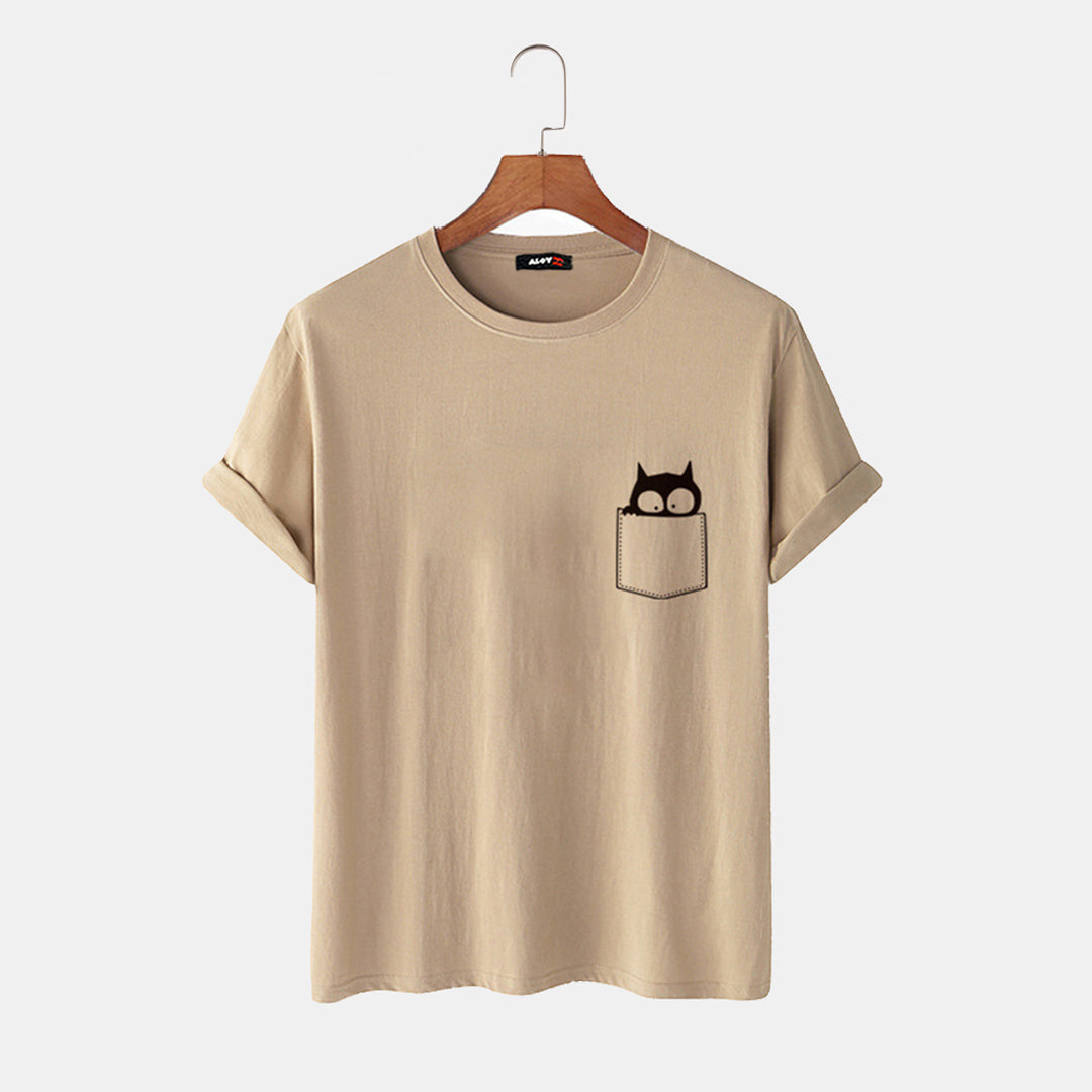 Camiseta com estampa de gato peekaboo de bolso