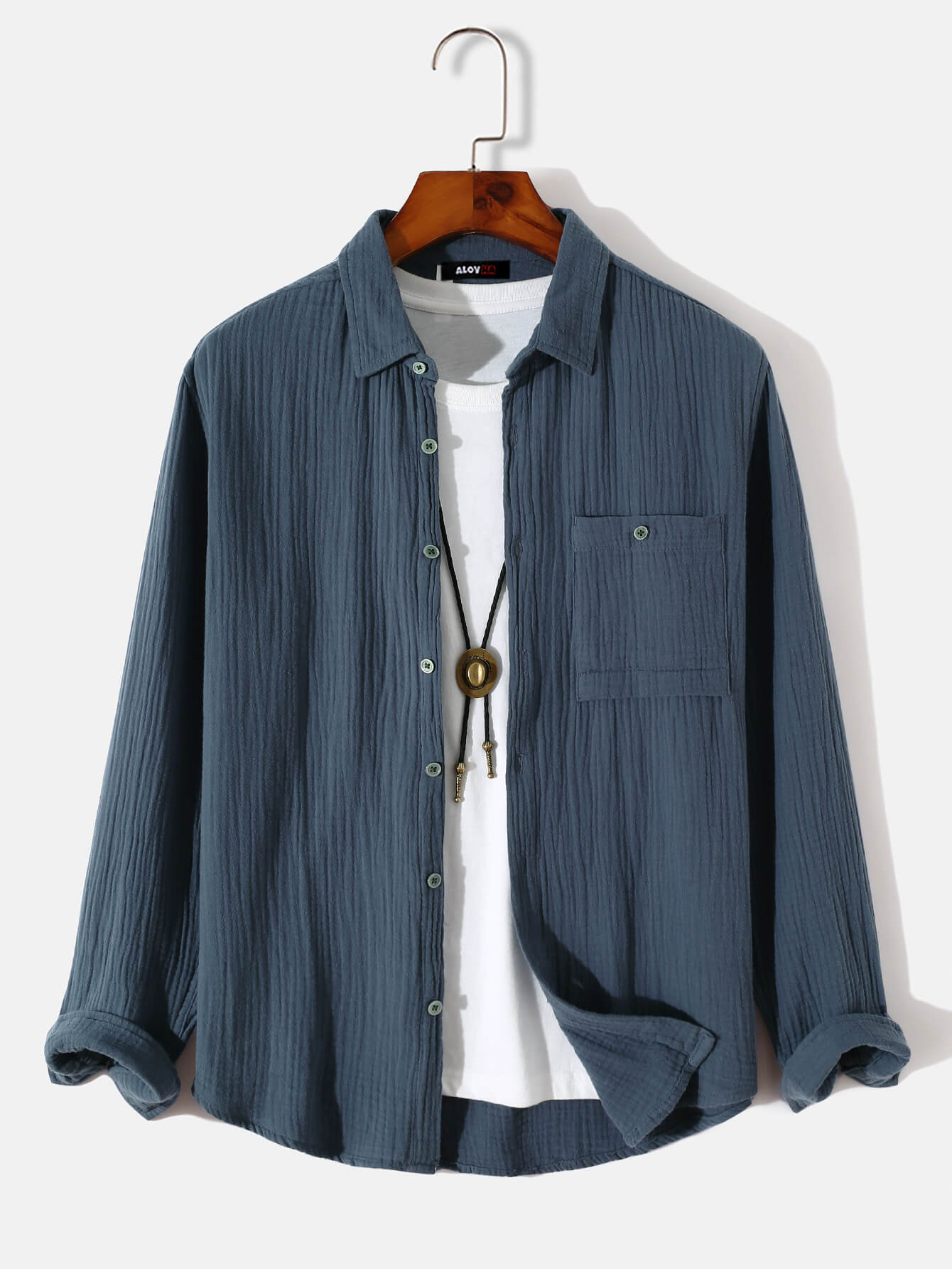 Casual Basic Series Cotton Shirt Crumpled Solid Color Long Sleeve Shirt With Pockets