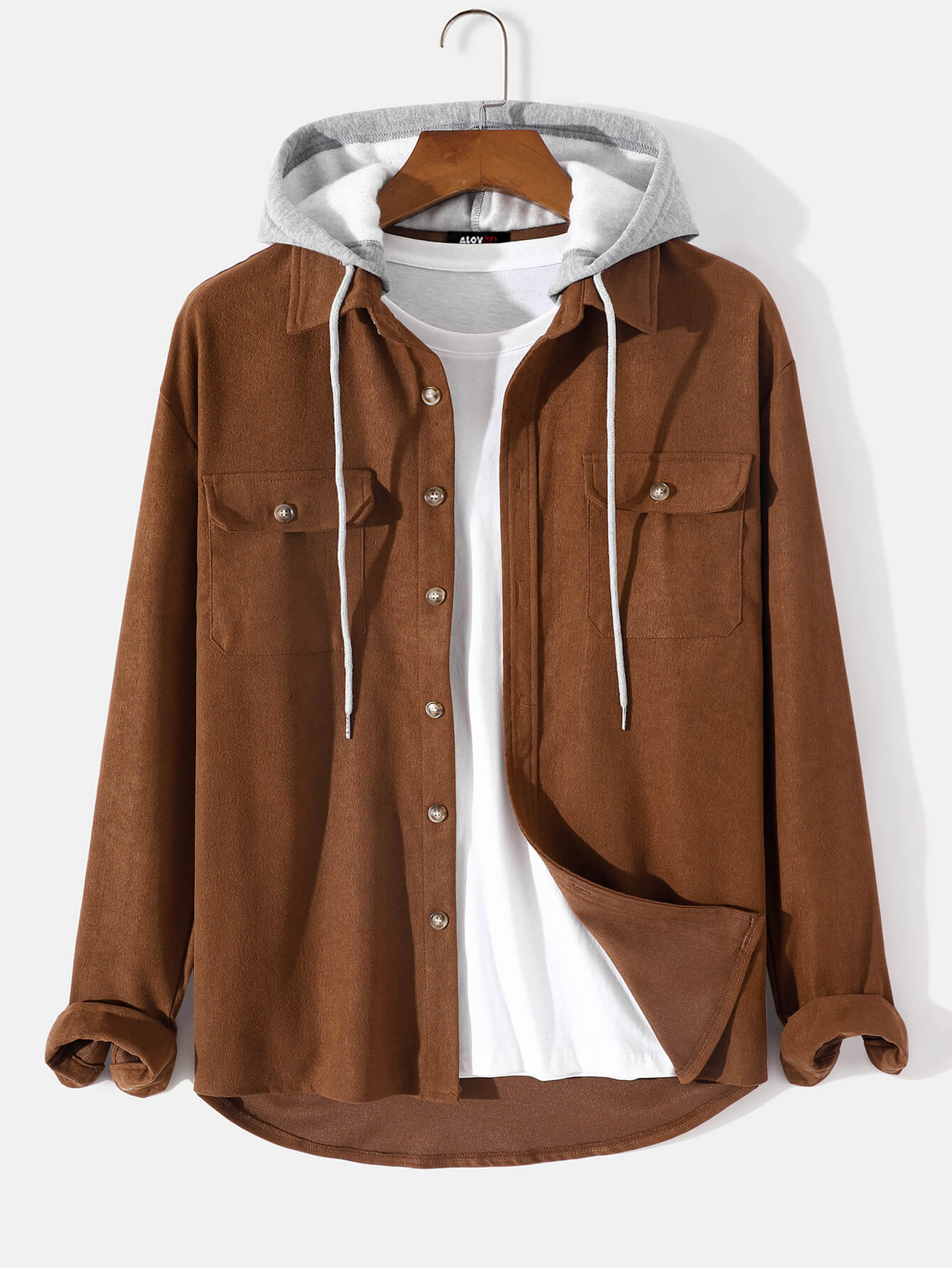 Casual Brown Double Pocket Long Sleeve Hoodie