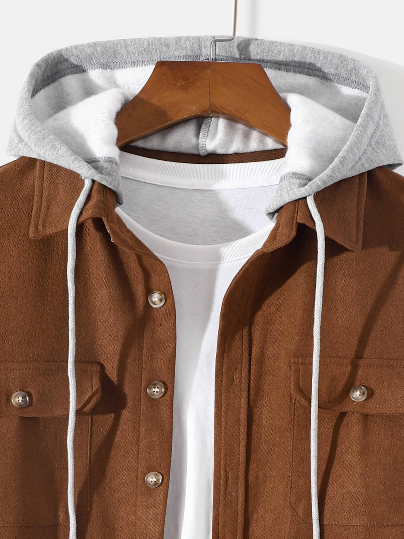 Casual Brown Double Pocket Long Sleeve Hoodie