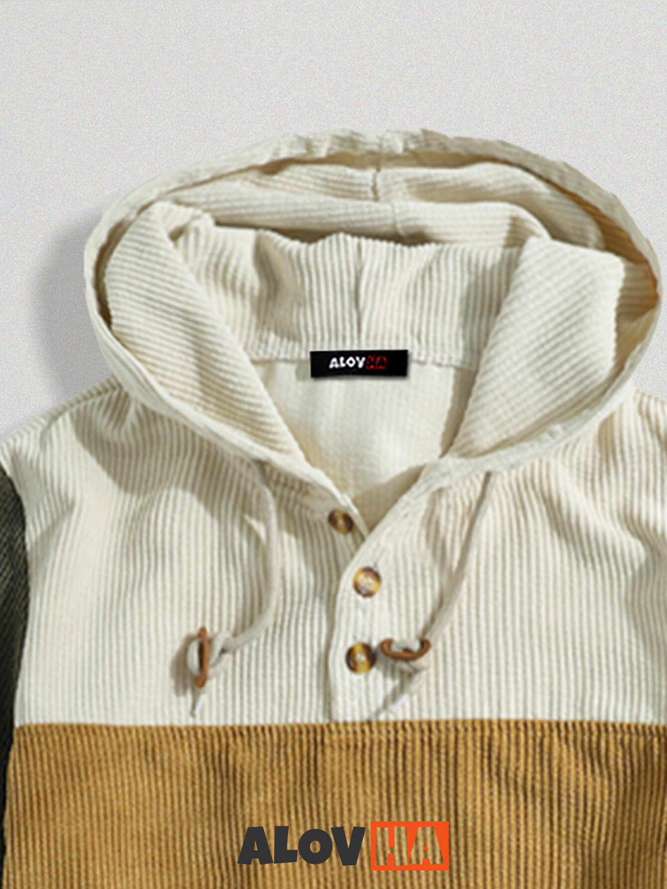 Casual Corduroy Patchwork Button-Up Hoodie