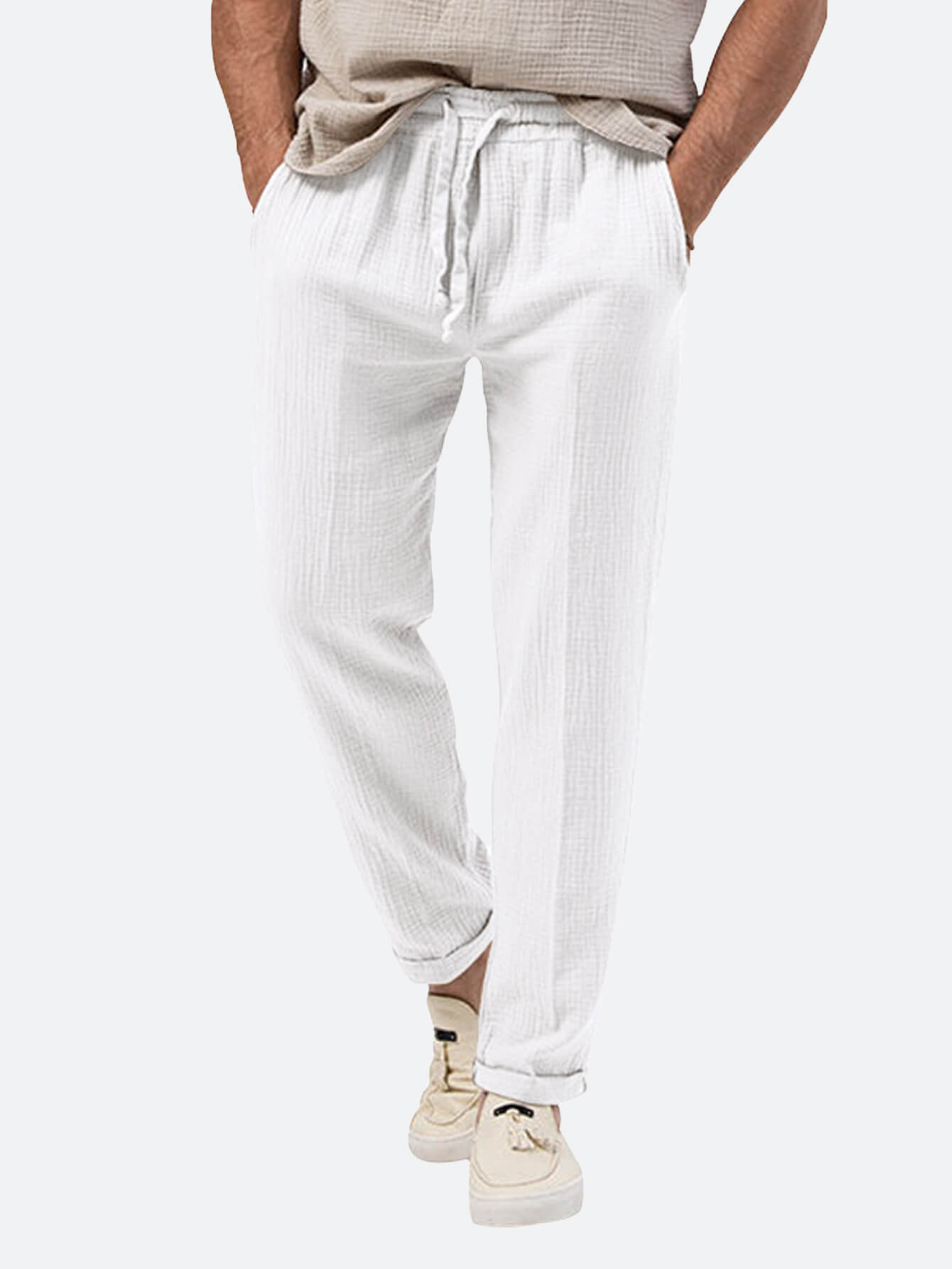 Casual Men's Drawstring Solid Color Loose Straight Trousers