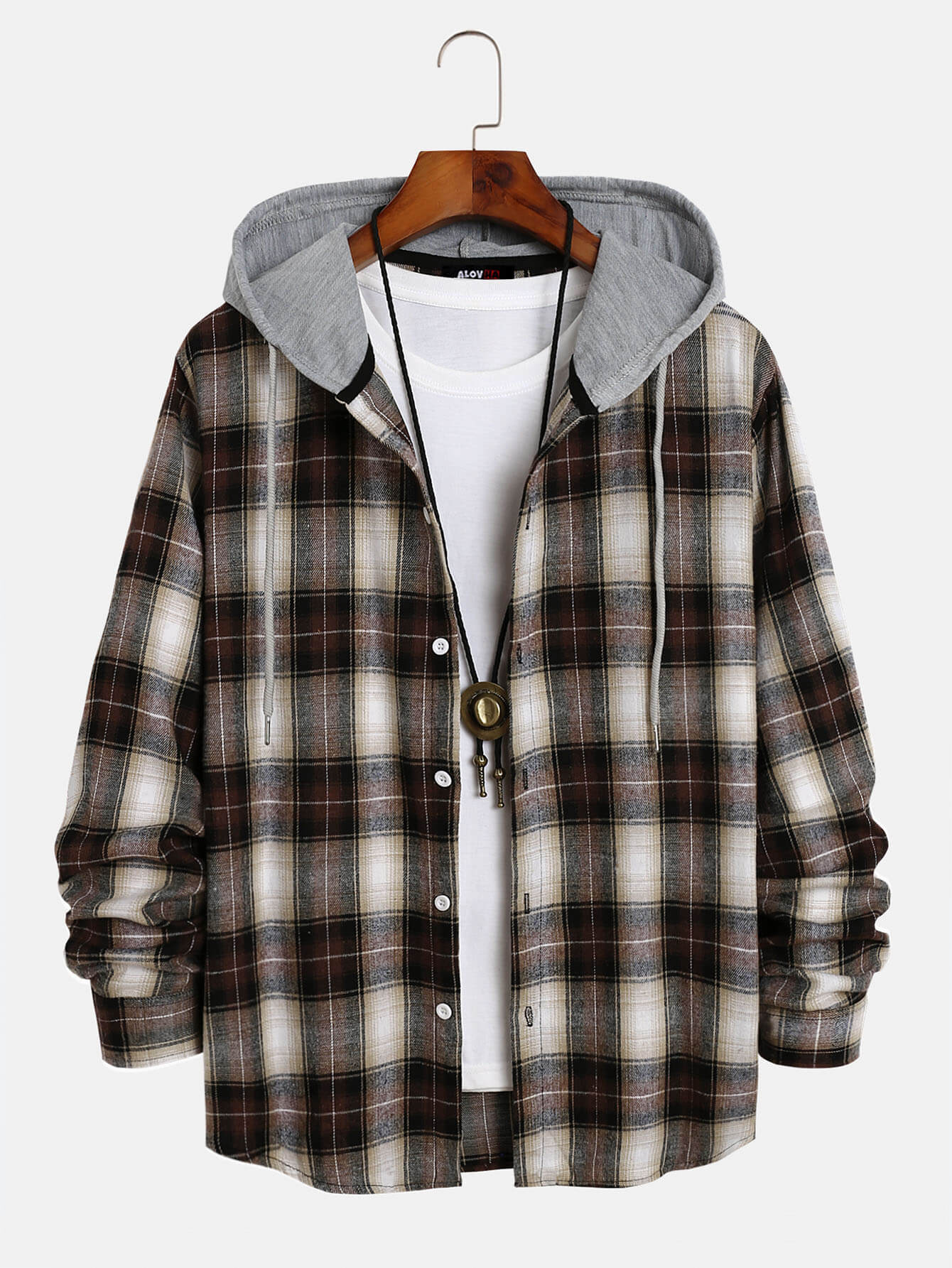 Casual Plaid Hooded Long Sleeve Button Down Shirt