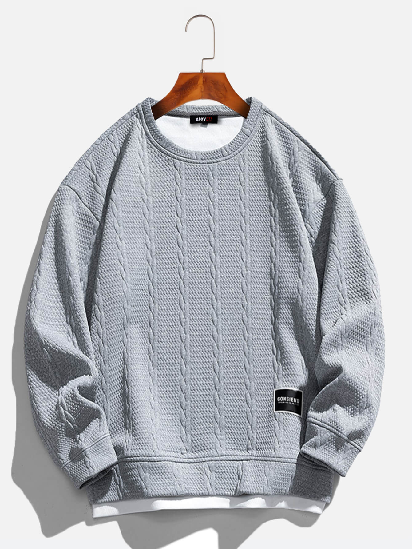 Casual Solid Cable Knitted Crew Neck Sweatshirt