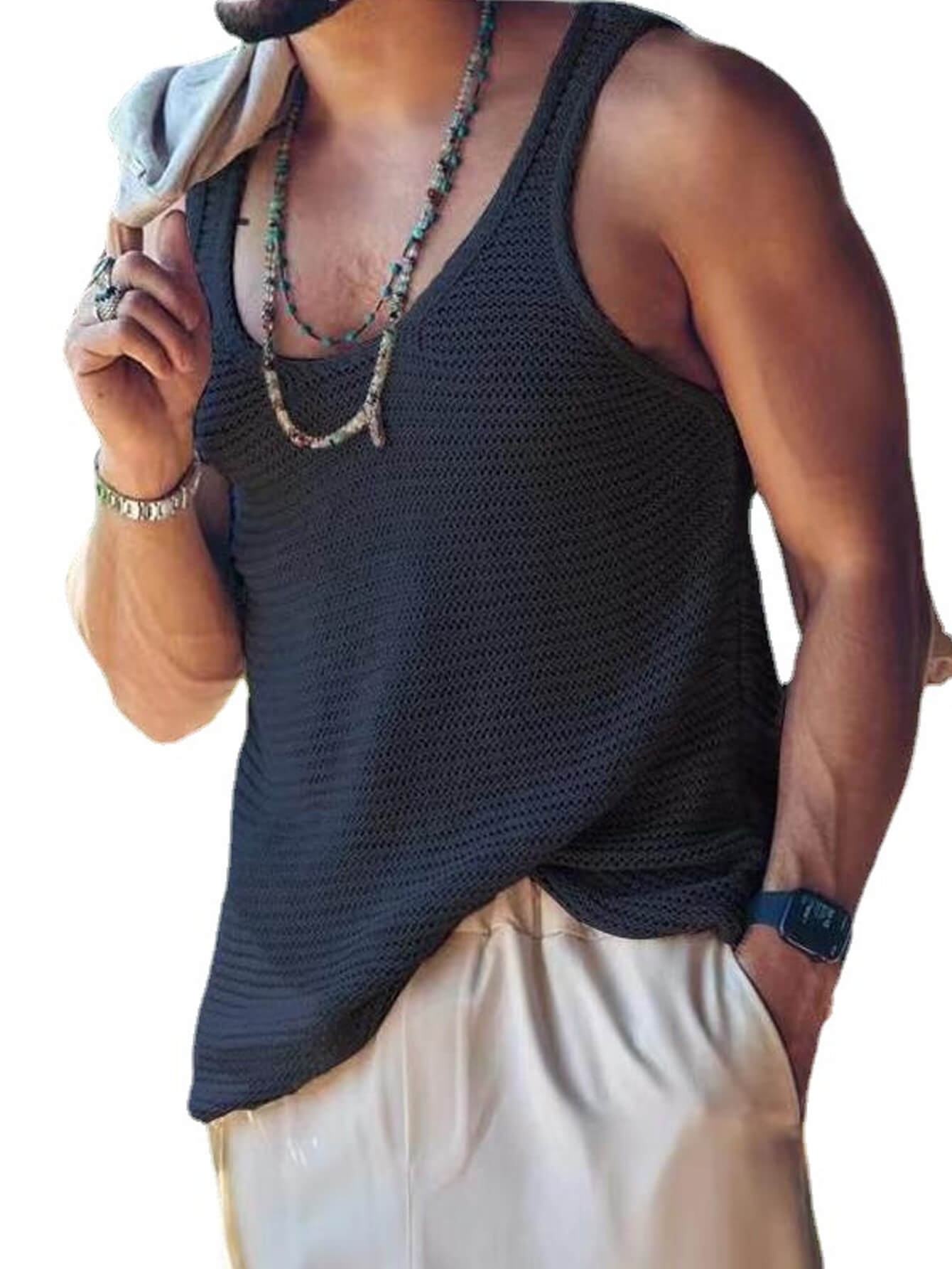 Casual Solid Color Knitted Vest Men's Loose Round Neck Sleeveless Vest