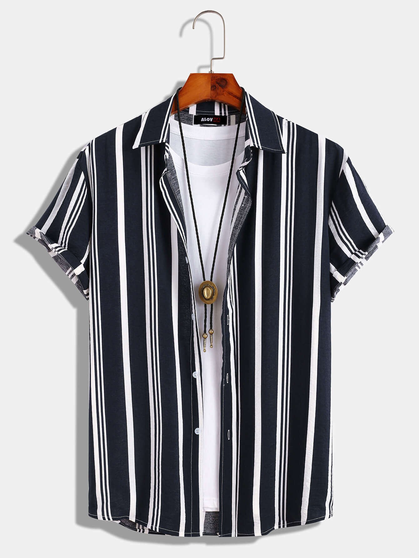 Casual Solid Color Striped Lapel Shirt