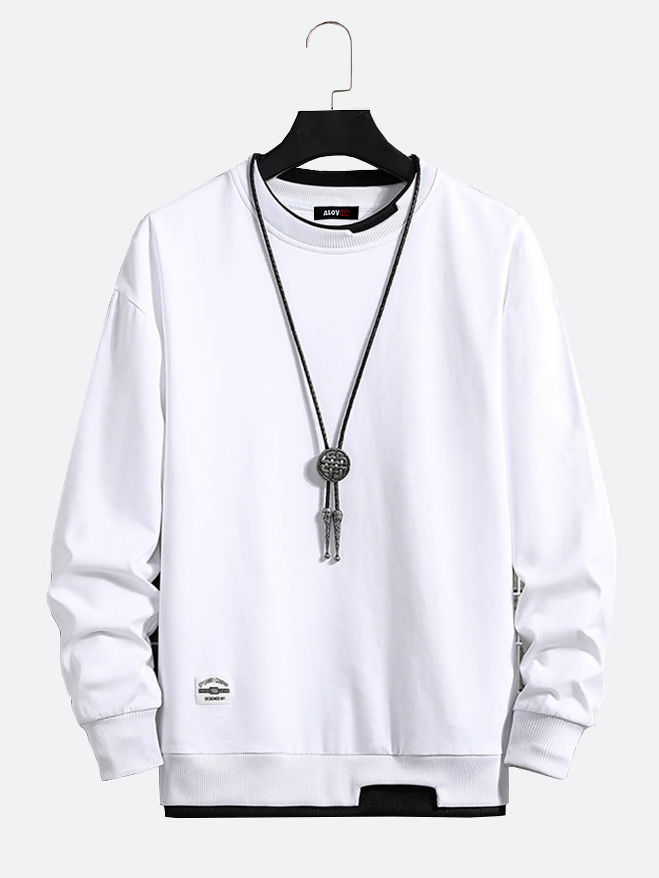 Casual Sweatshirt Men's Fake Two Piece Solid Color Round Neck Fashion Long Sleeves