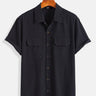 Casual Versatile Black Textured Short-Sleeve Shirt