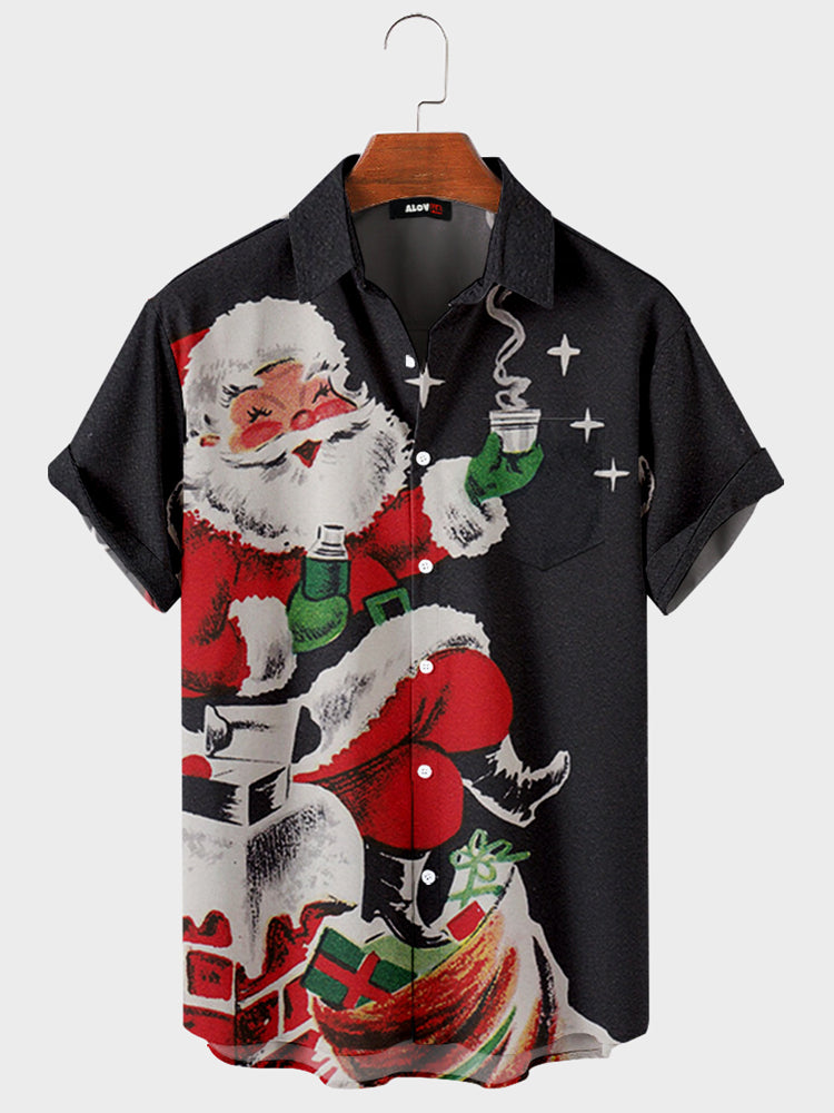 Camicia con stampa Babbo Natale natalizio