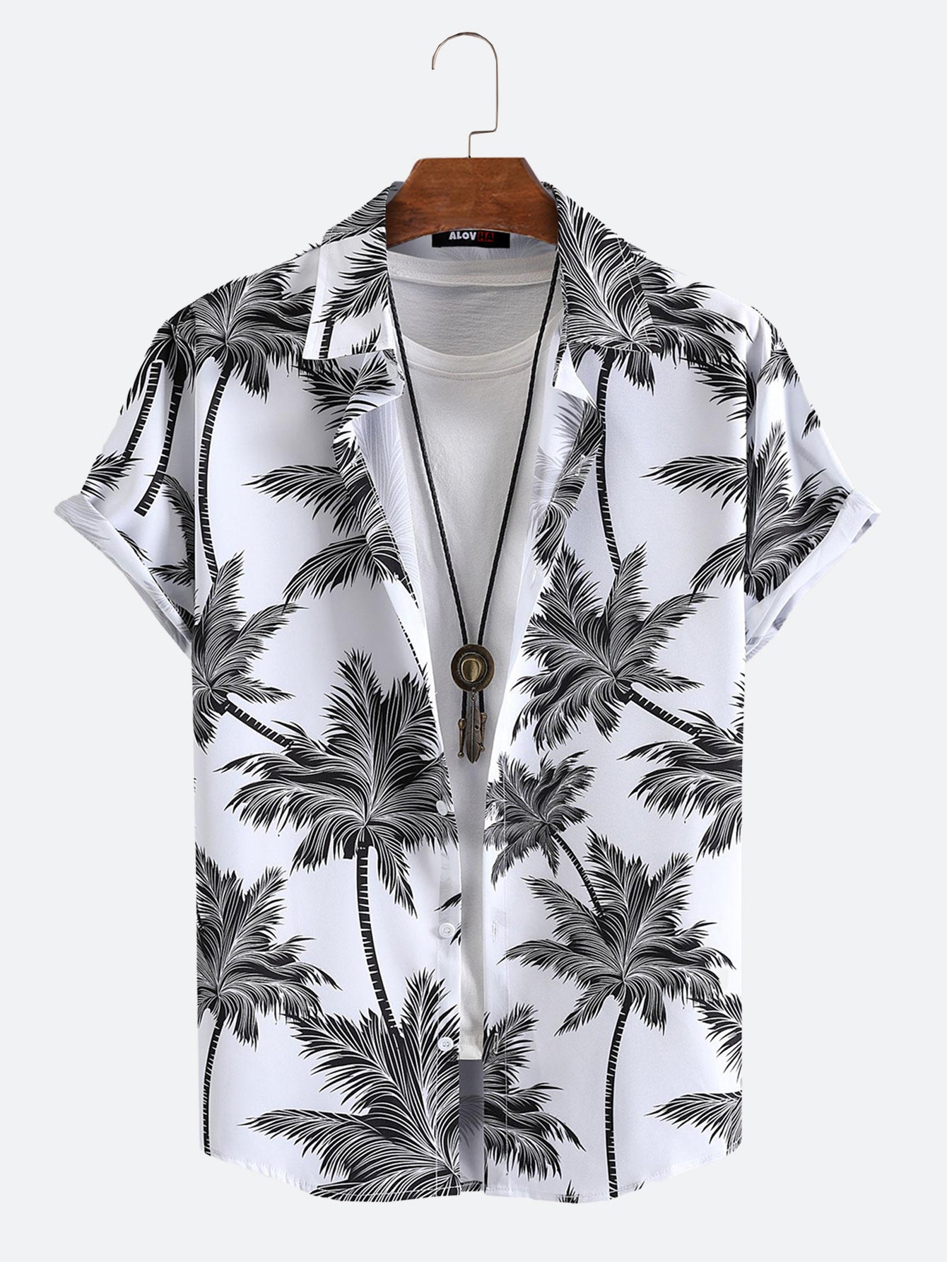 Coconut Tree Print Lapel Shirt