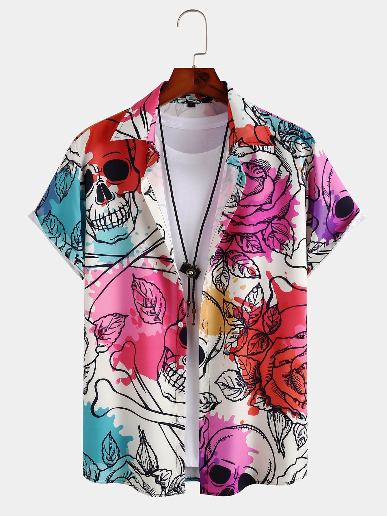 Colorful Skull Rose Print Shirt