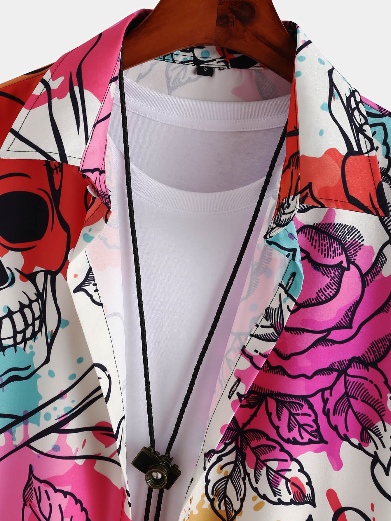 Colorful Skull Rose Print Shirt