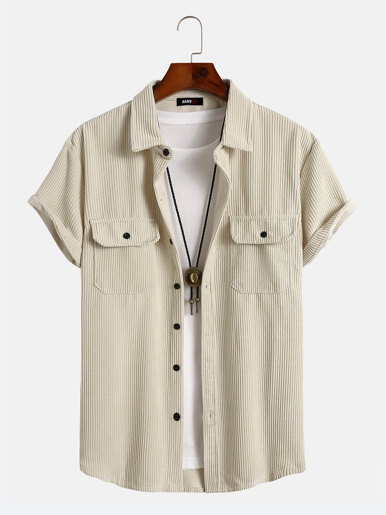 Corduroy Casual Basic Solid Color Short Sleeve Shirt