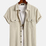 Corduroy Casual Basic Solid Color Short Sleeve Shirt