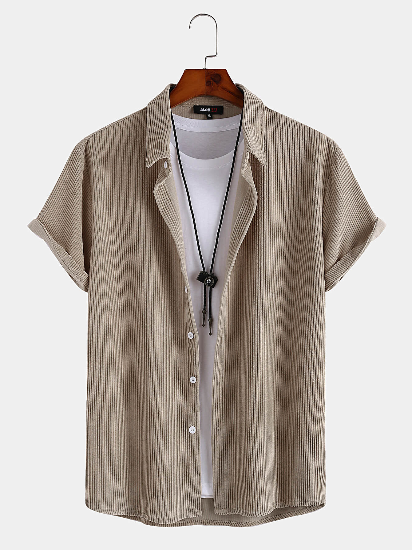 Mens Corduroy Solid Color Casual Summer Short Sleeves Button Shirt