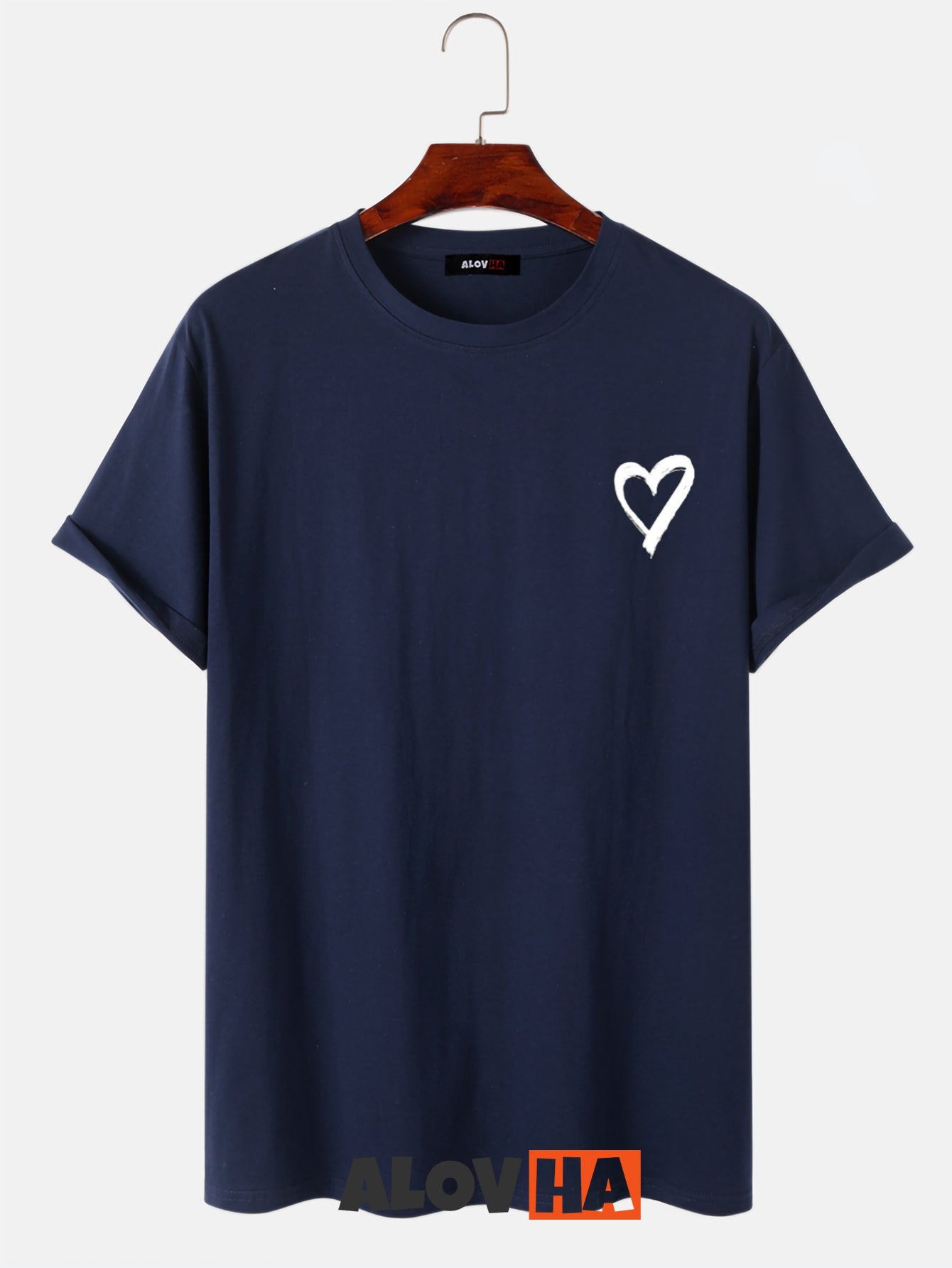 Cotton Round Neck Heart Short-Sleeved T-Shirt