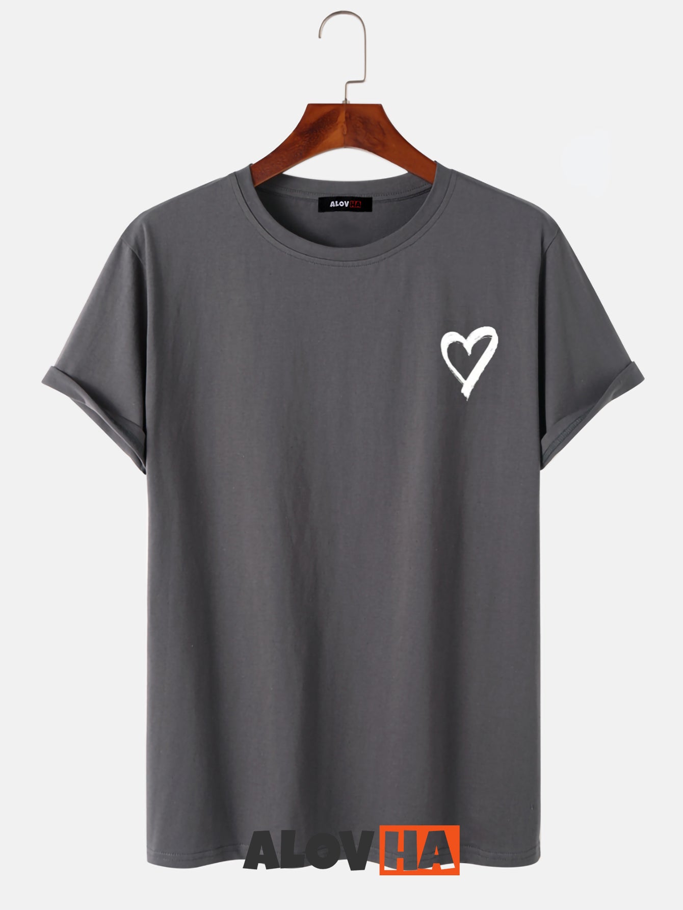 Cotton Round Neck Heart Short-Sleeved T-Shirt