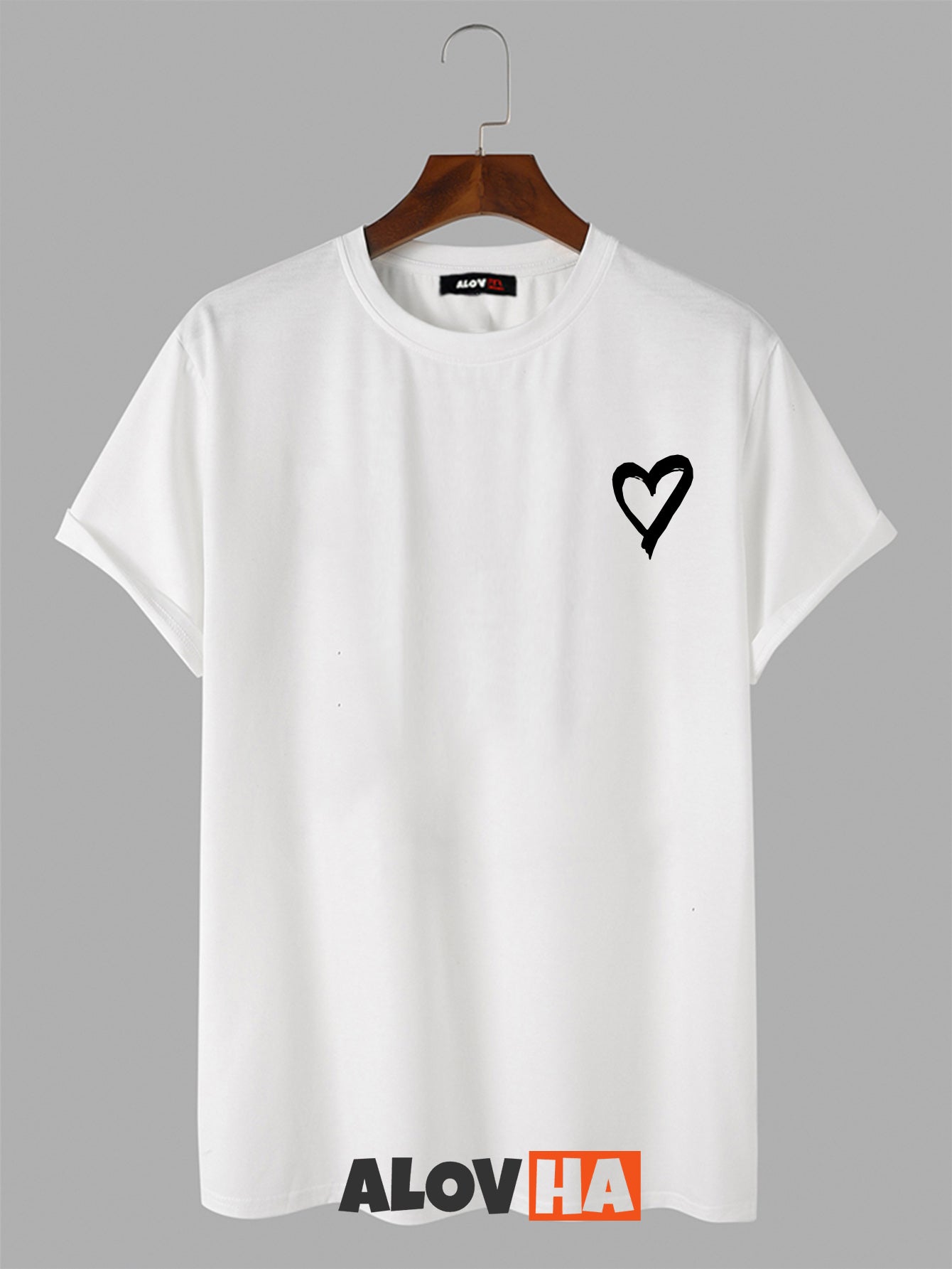 Cotton Round Neck Heart Short-Sleeved T-Shirt